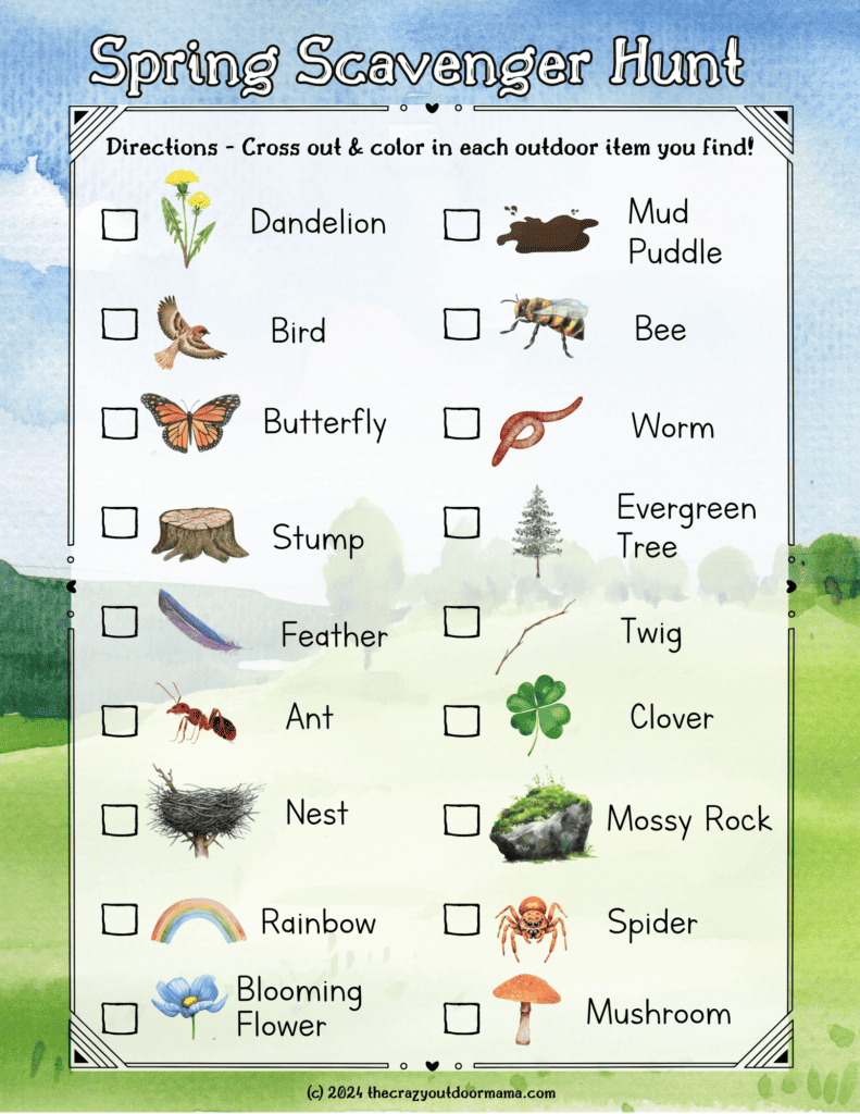 Cute Spring Scavenger Hunt Printable For Kids – The Crazy Outdoor Mama intended for Free Printable Spring Scavenger Hunt