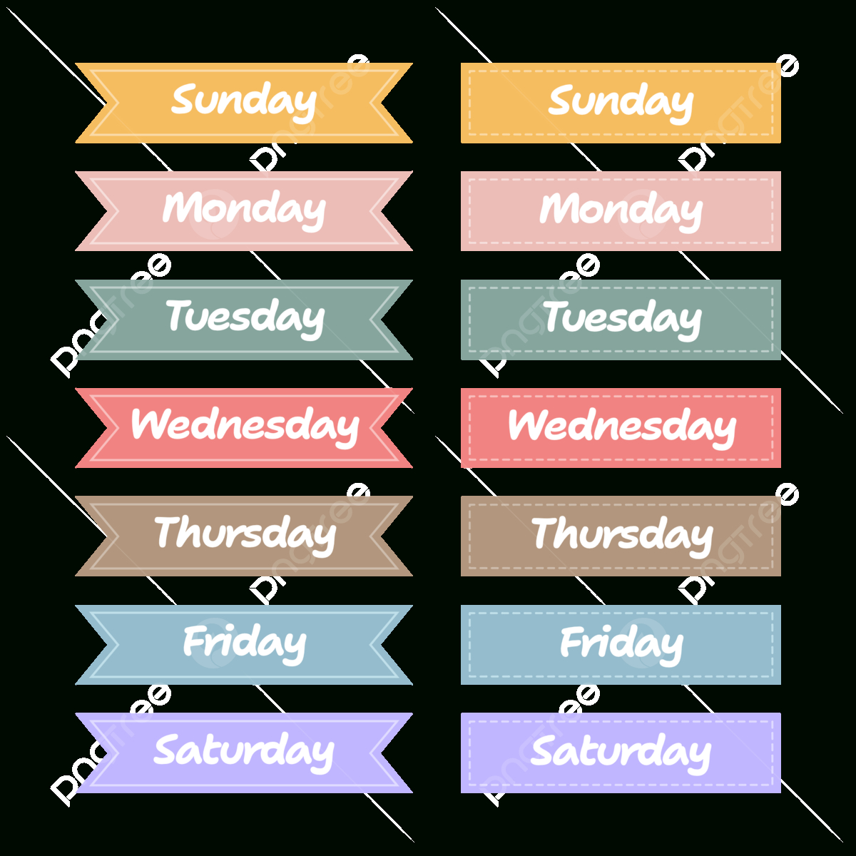 Days Of The Week Label Element Collection Vector, Days Of The Week with Days Of The Week Labels Free Printable