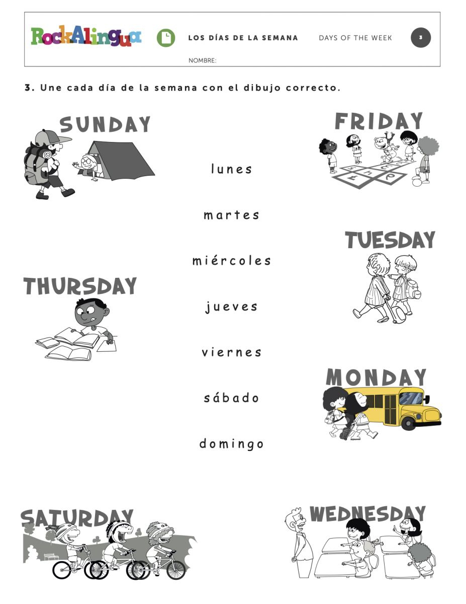 Days Week Worksheet For Kids throughout Days of the Week in Spanish Printable
