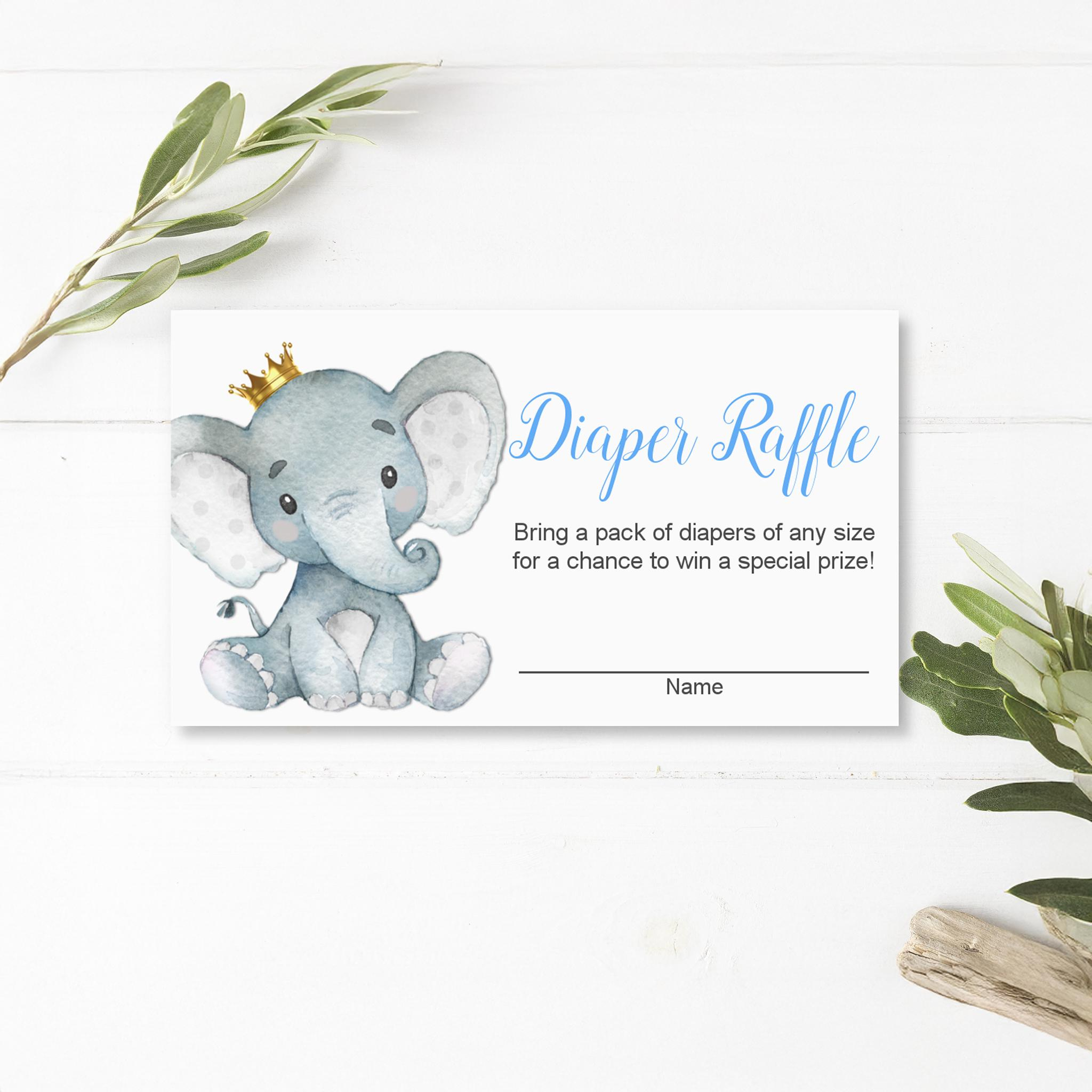Diaper Raffle Card Printable Boy Elephant Baby Shower Game inside Free Printable Diaper Raffle Tickets Elephant
