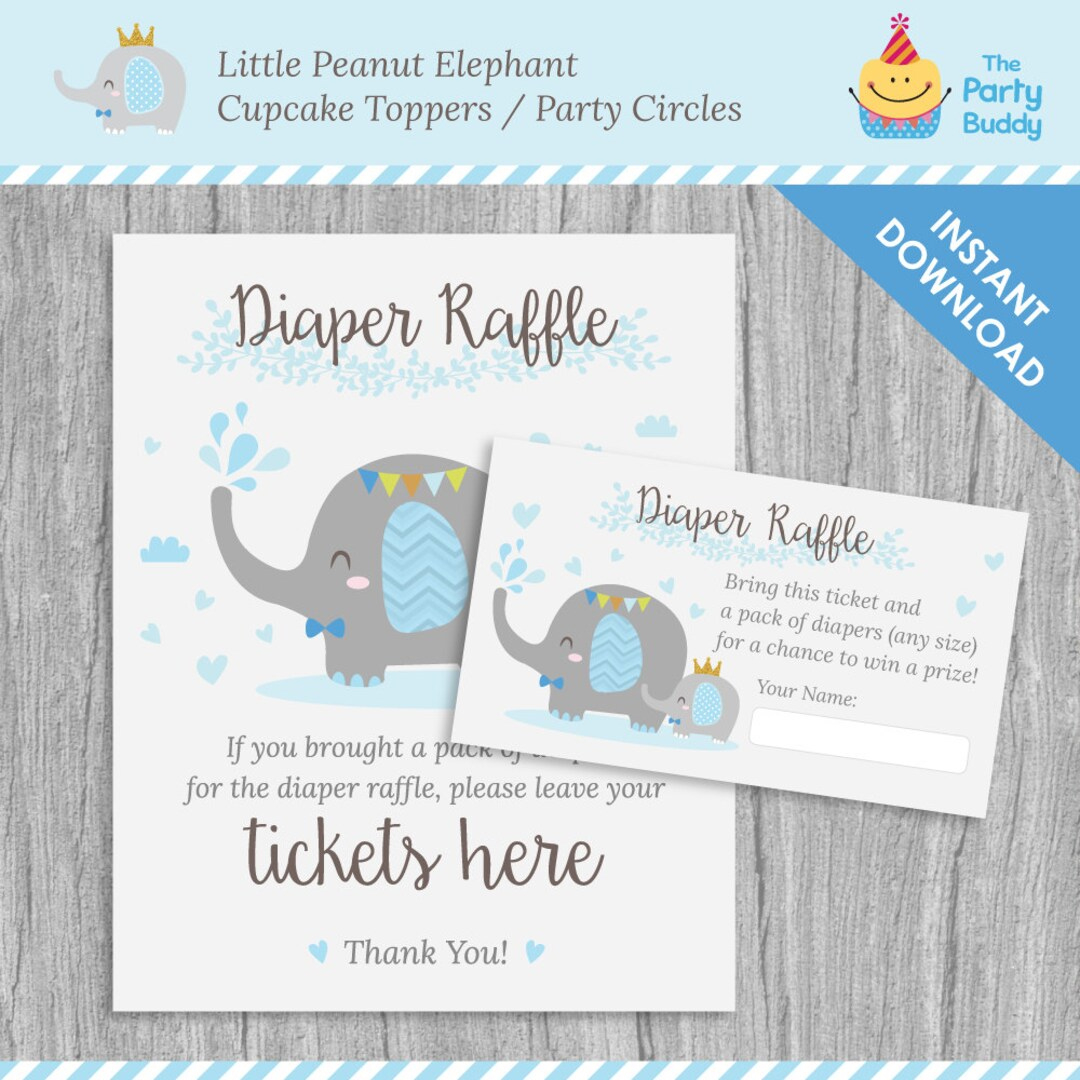 Diaper Raffle Ticket Card &amp;amp; Poster Sign | Little Peanut Boy Baby for Free Printable Diaper Raffle Tickets Elephant