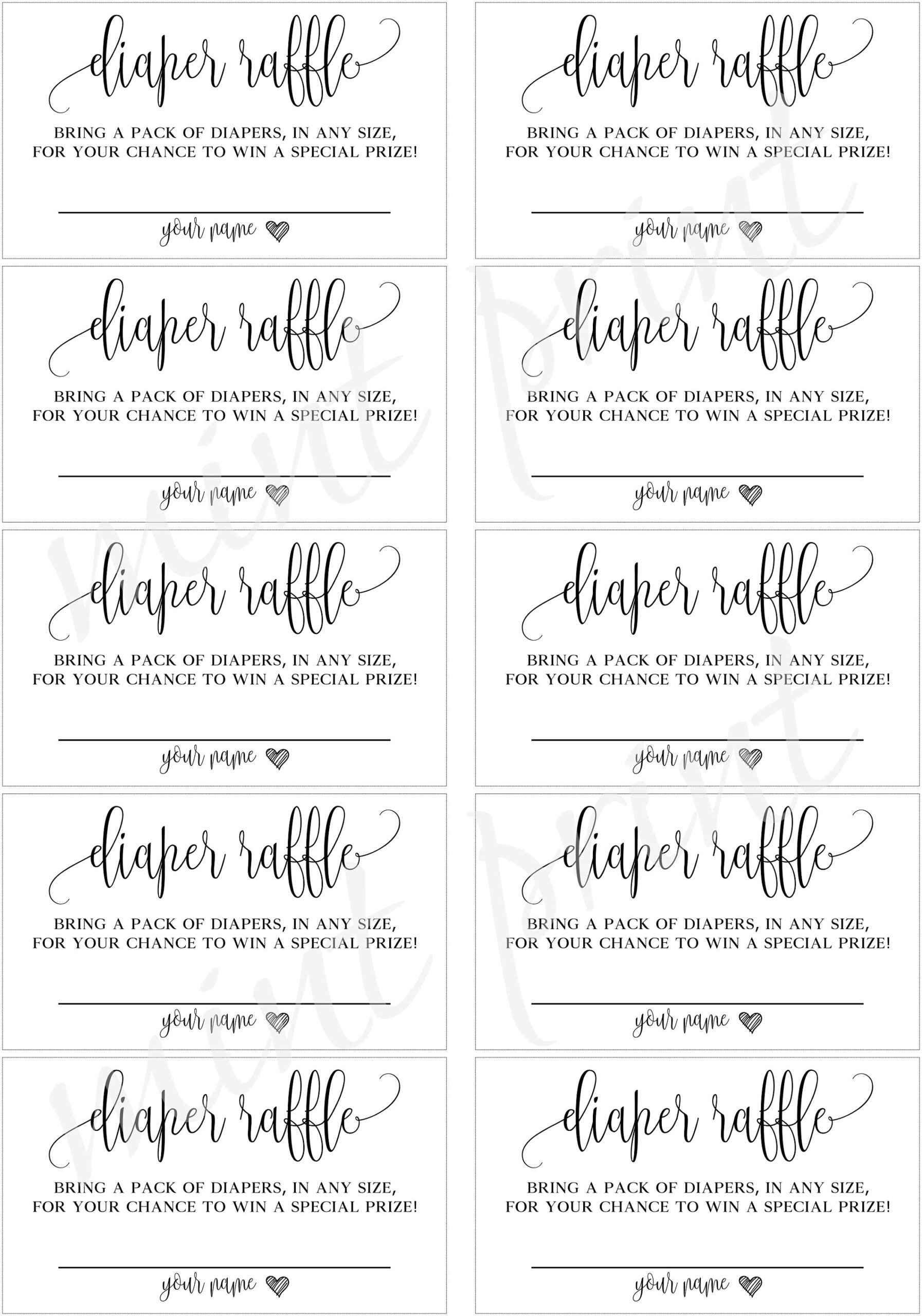 Diaper Raffle Ticket For Baby Shower Invitations, Diaper Raffle regarding Free Printable Diaper Raffle Tickets Black and White