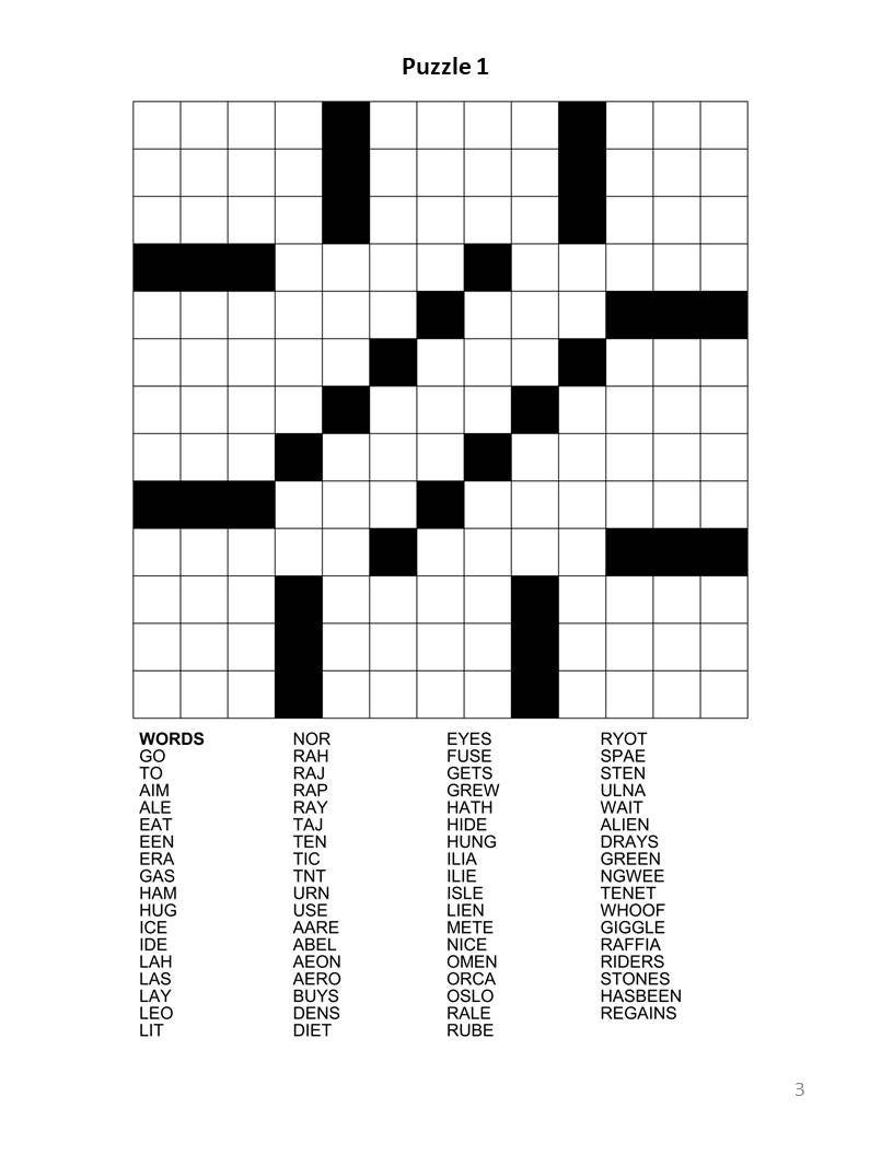 Digital Download 100 Printable Fill-In Crossword Puzzles For with regard to Crossword Fill In Printable