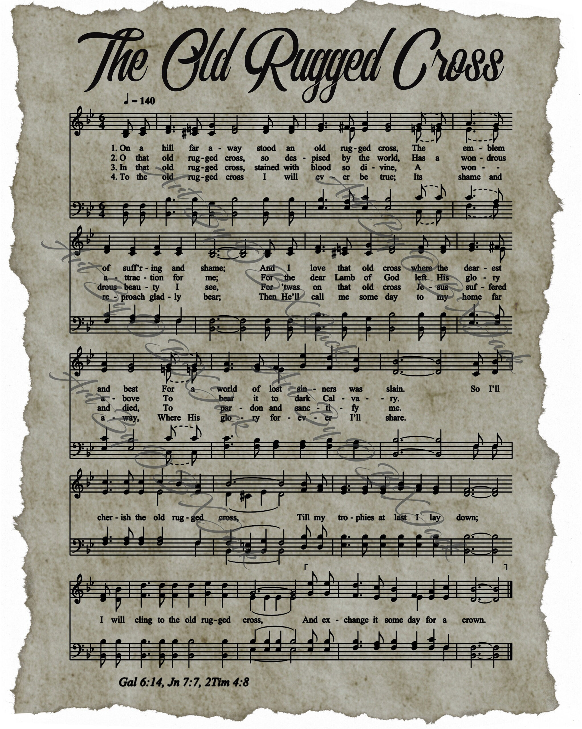 Digital File - Christian Hymn Sheet Music - The Old Rugged Cross inside Free Printable Vintage Old Rugged Cross Sheet Music