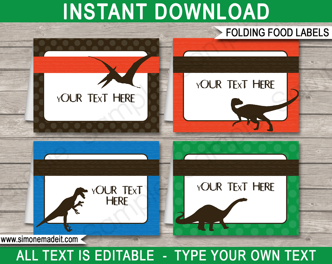 Dinosaur Party Food Labels Template - Green, Blue &amp;amp; Orange within Dinosaur Food Labels Free Printable