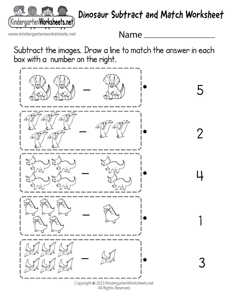 Dinosaur Subtract And Match Worksheet - Free Printable, Digital, &amp;amp; Pdf with Dinosaur Subtract And Match Worksheet
