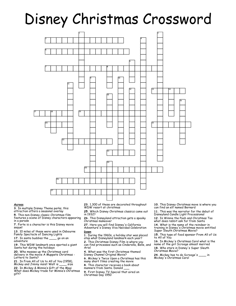 Disney Christmas Crossword - Wordmint intended for Printable Disney Crosswords