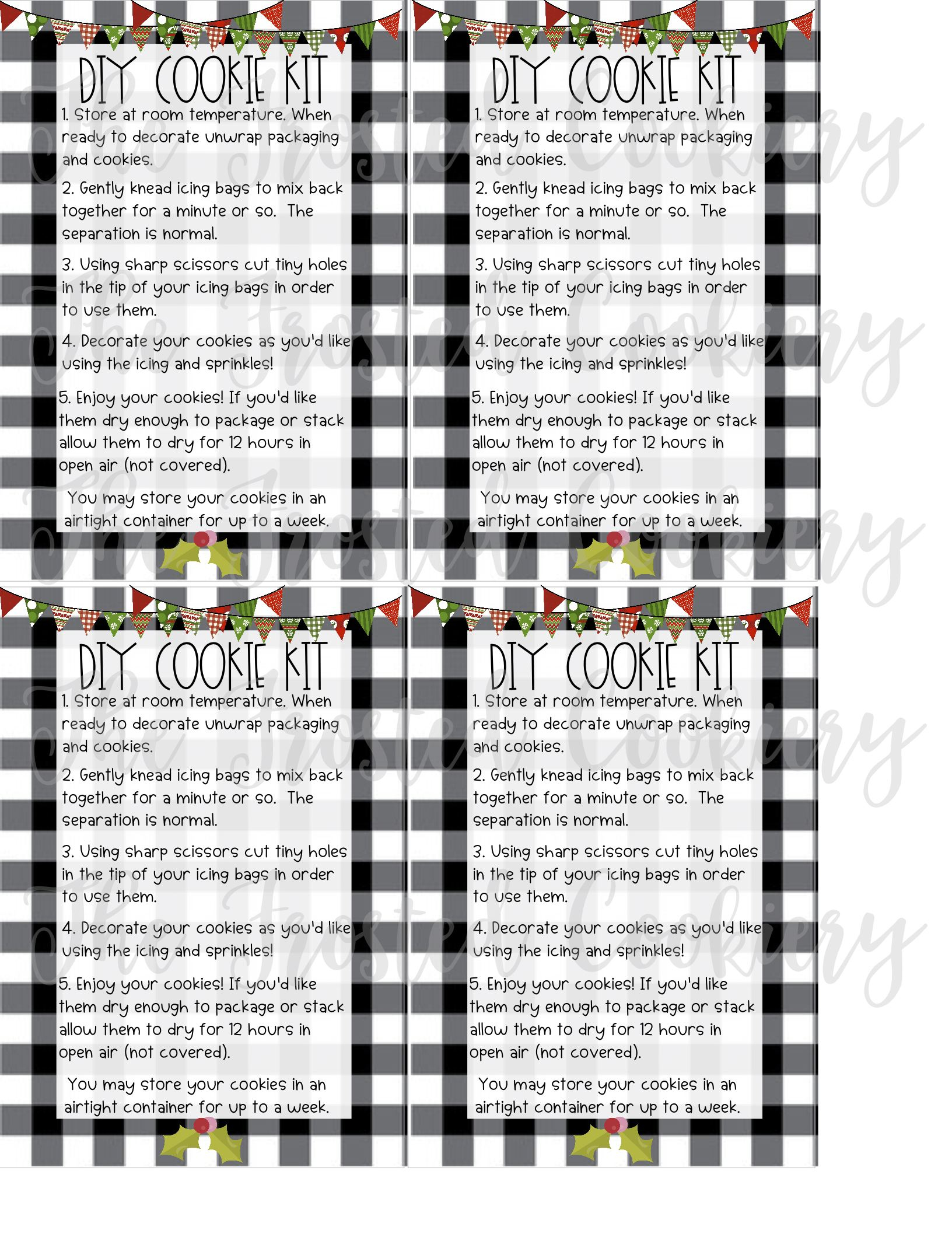 Diy Cookie Kit Instruction Cards Christmas in Diy Cookie Decorating Kit Instructions Free Printable