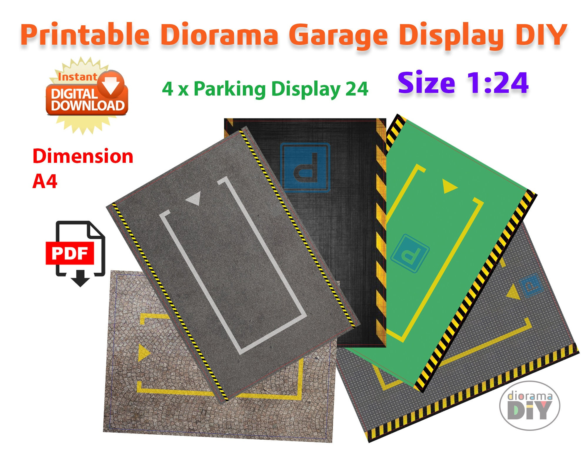 Diy Printable Car Parking Display Scale 1:24 Instant Download Pdf inside Free Printable Printable Parking Lot Diorama