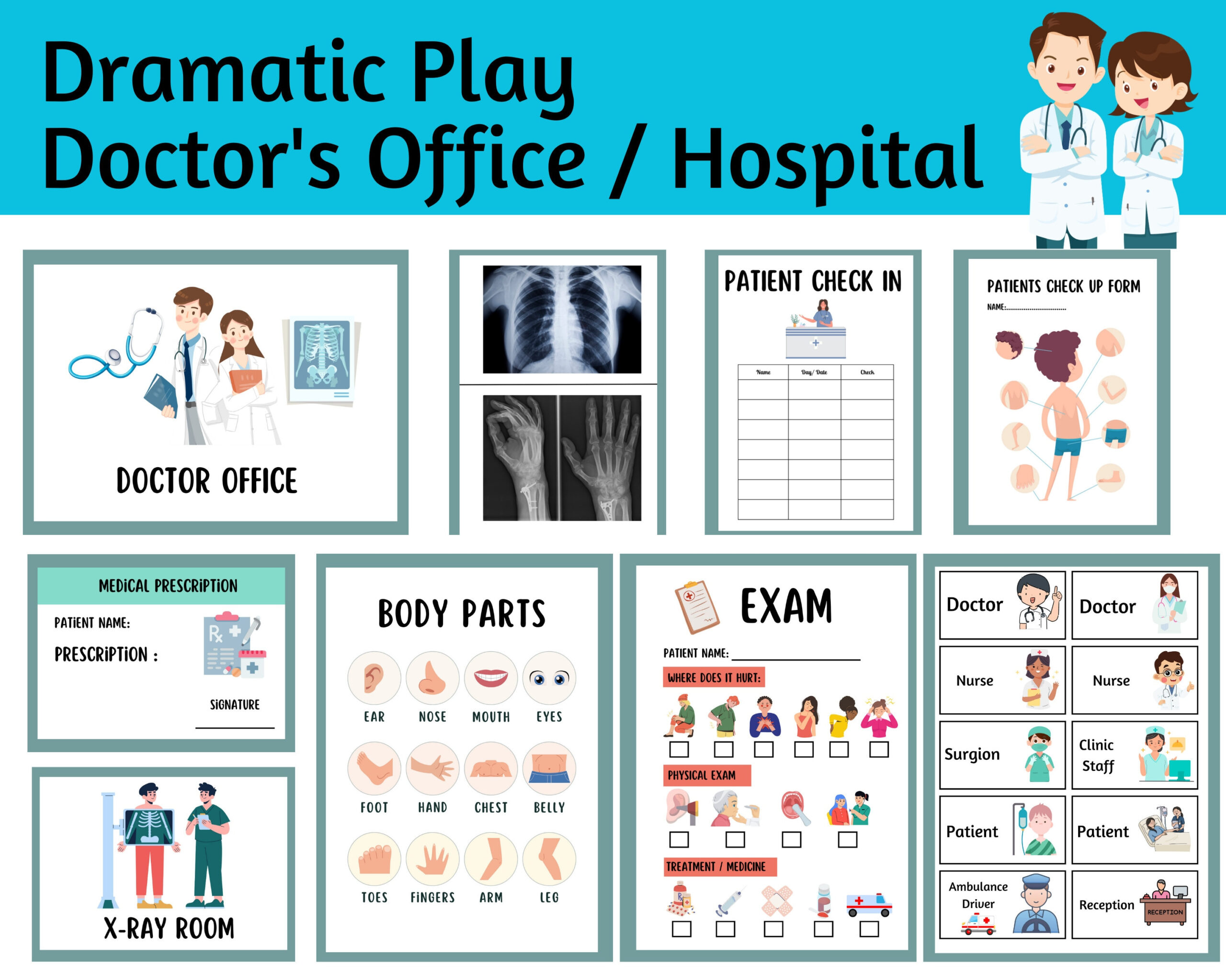 Doctor Printable Pretend Play, Clinic Hospital Dramatic Role Play in Dramatic Play Doctor&amp;amp;#039;s Office Free Printables