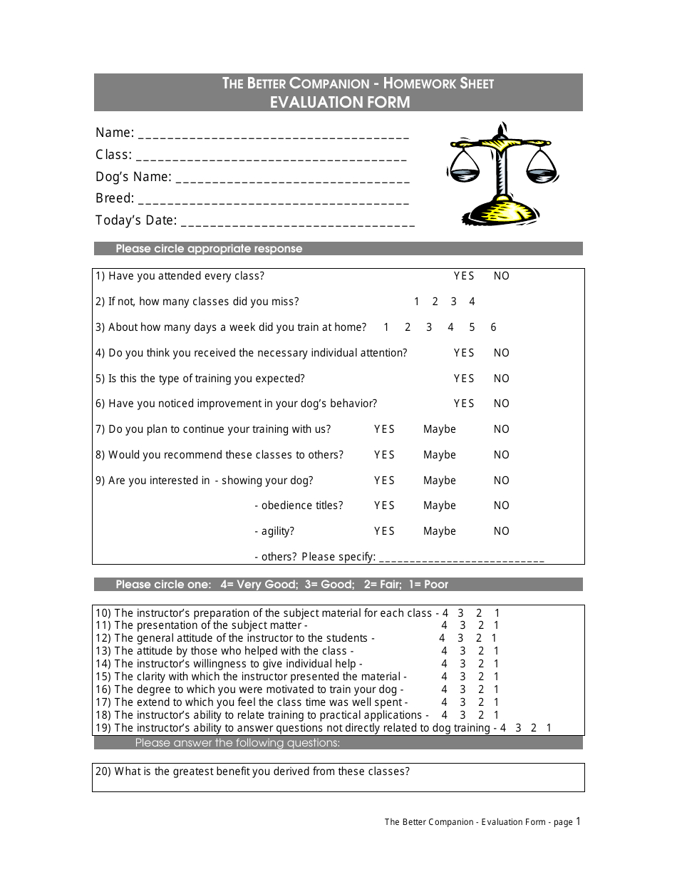 Dog Evaluation Form regarding Printable Dog Behavior Assessment Form