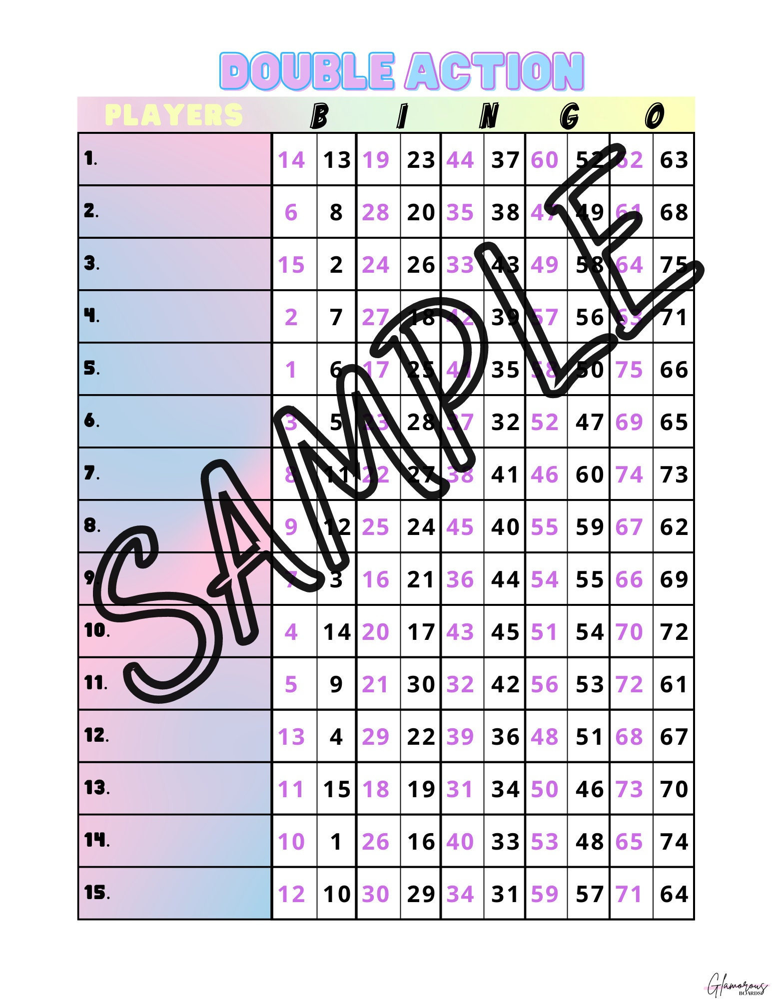 Double Action Bingo Boards (Mixed,Blank) 1-15 Lines, 75 Ball, Pdf pertaining to Double Action Bingo Card