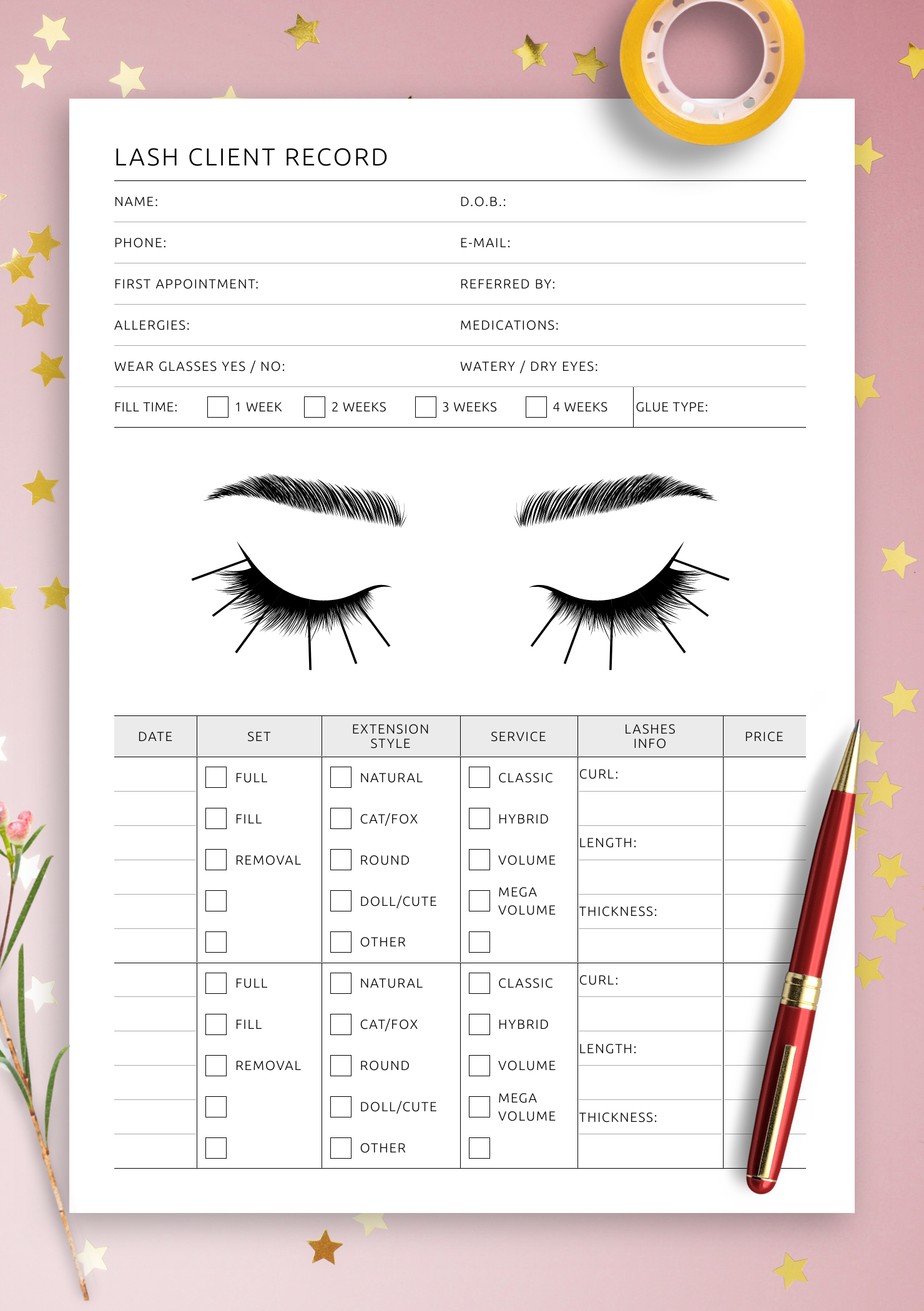 Download Printable Lash Client Record Pdf regarding Free Printable Eyelash Extension Client Record Cards