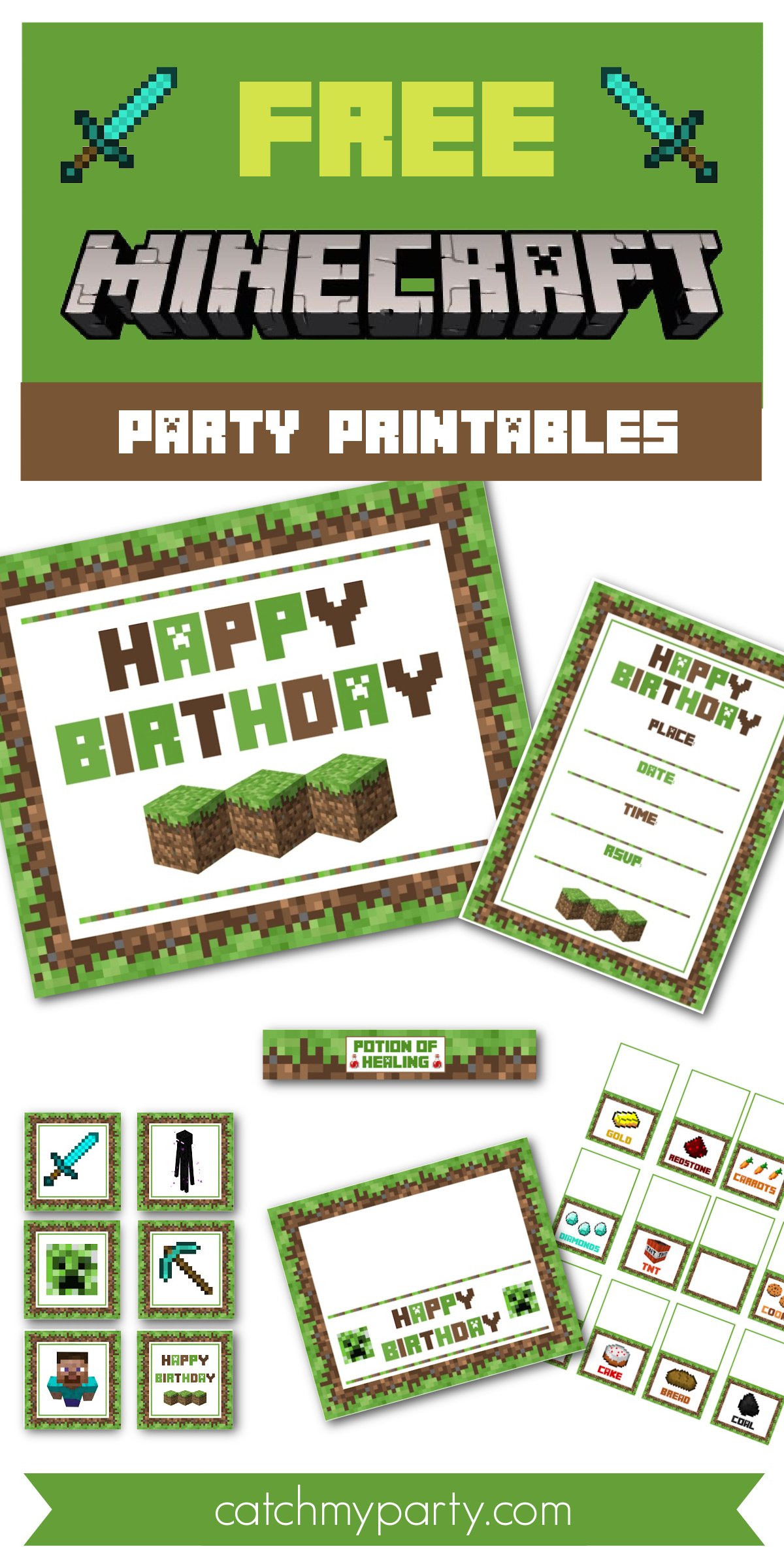 Download These Awesome Free Minecraft Party Printables! | Catch My with Downloadable Free Printable Minecraft Invitations