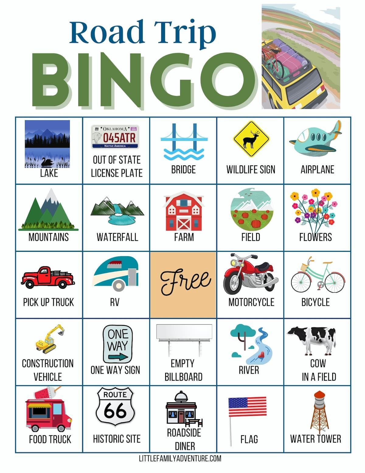 Download These Free Car Bingo Printable Cards pertaining to Travel Bingo Cards Printable