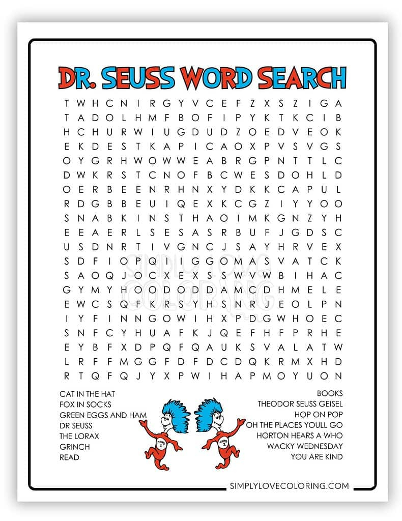 Dr. Seuss Word Search Printables (Free Pdf Downloads) - Simply for Dr Seuss Word Search Free Printable