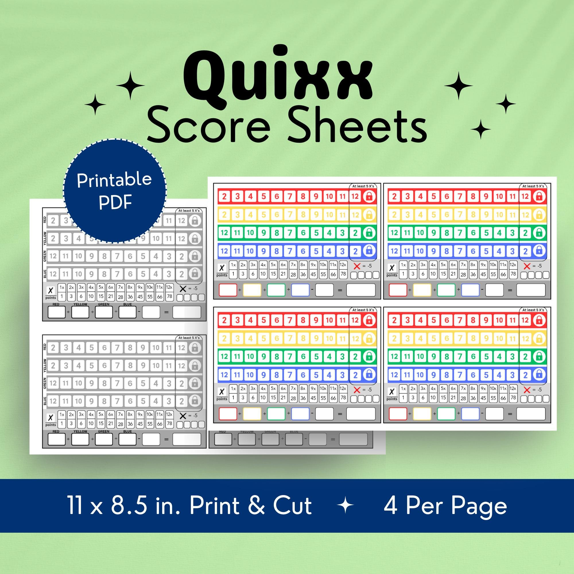 Druckbare Quixx Score Sheet, Quixx Game Scorecard, Digital for Qwixx Score Sheets Printable Free