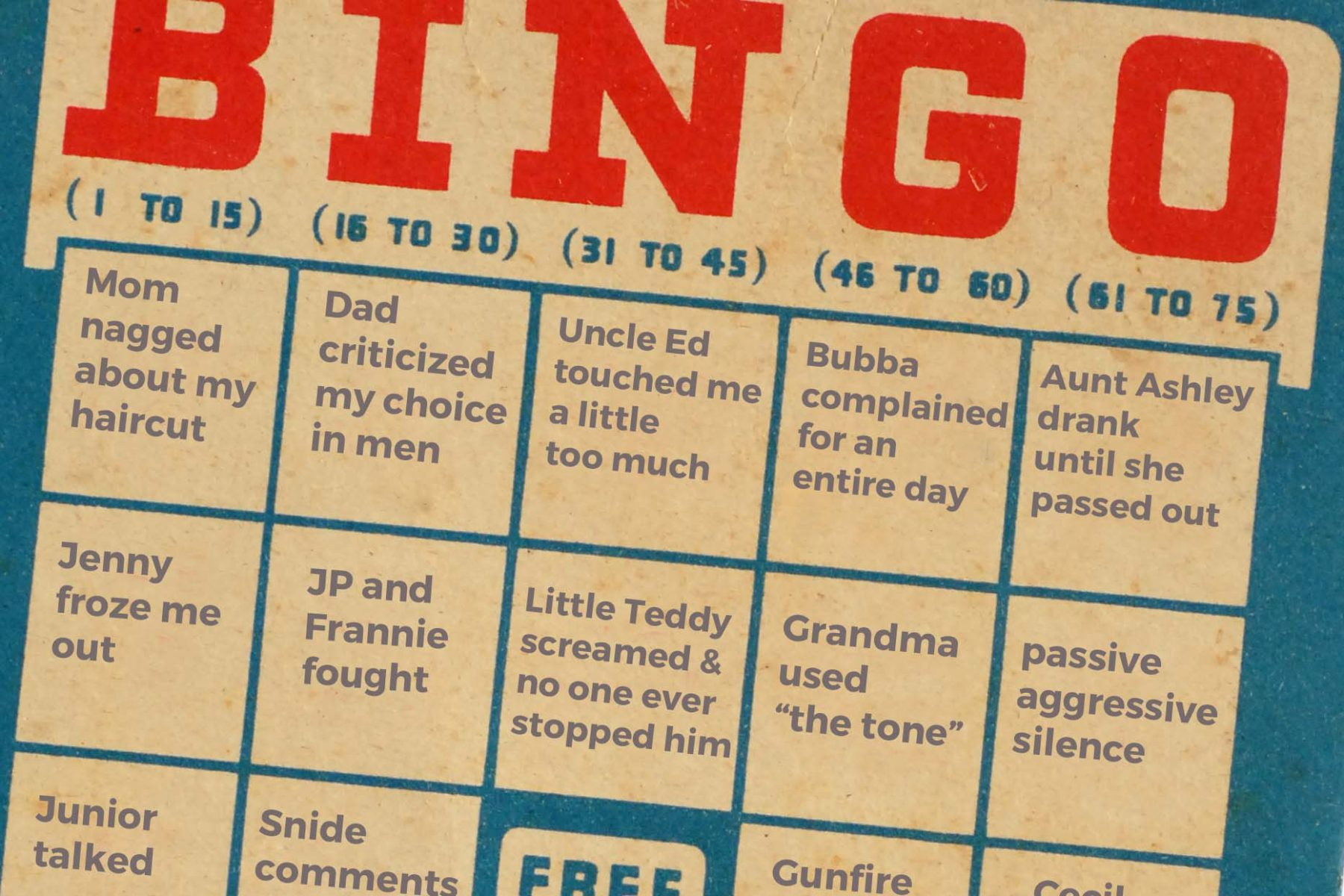 Dysfunctional Family Bingo | Ellen Yale Coaching regarding Dysfunctional Family Bingo Card