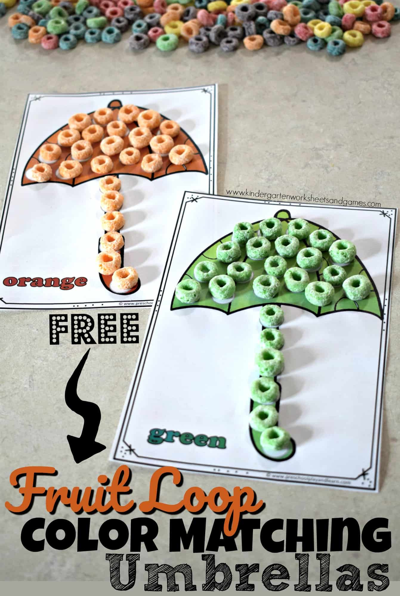 ☂️ Free Printable Fruit Loop Umbrella Color Matching Craft Activity with regard to Fruit Loop Sorting Printable