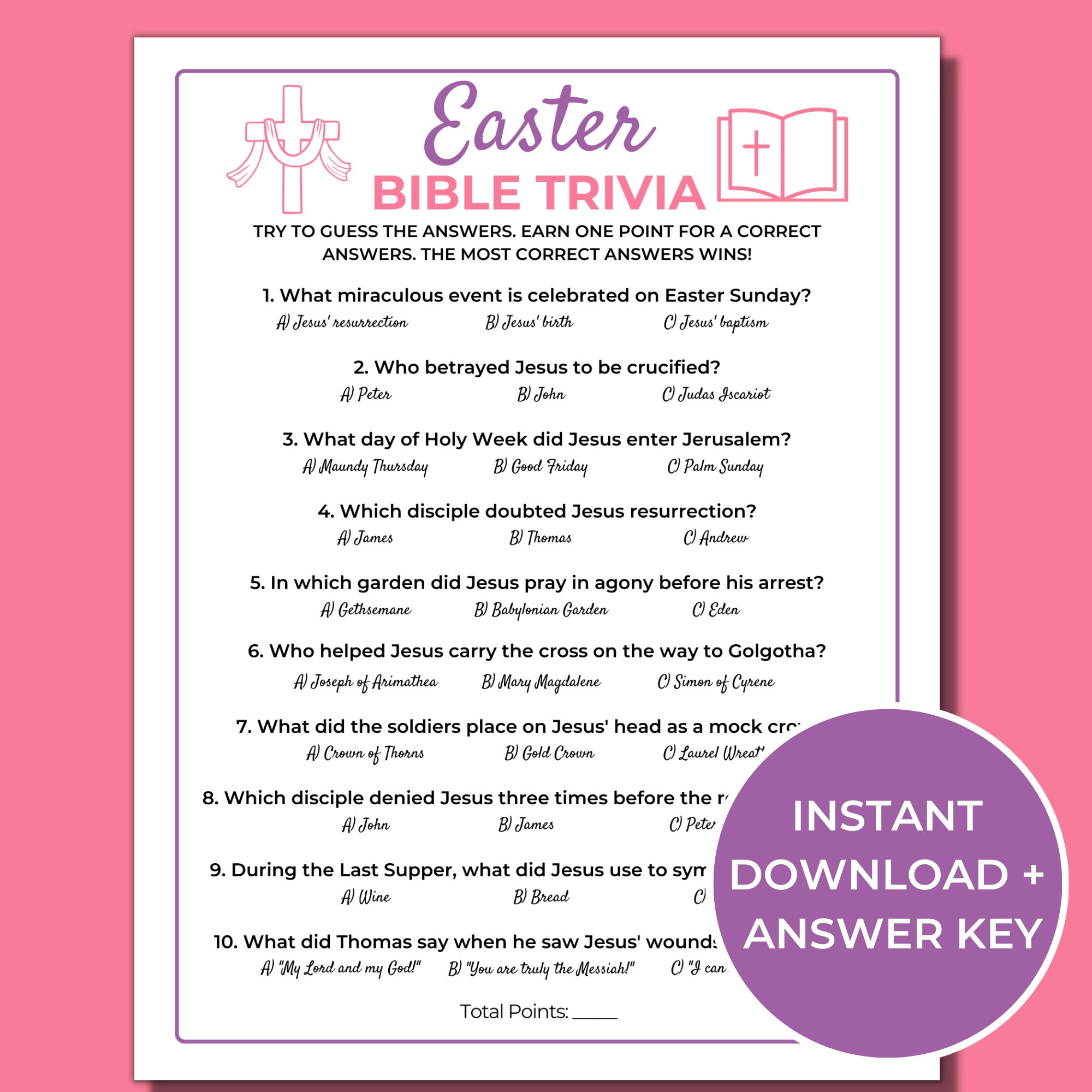 Easter Bible Trivia Game, Printable Easter Trivia, Easter Party inside Easter Bible Trivia Questions and Answers Printable