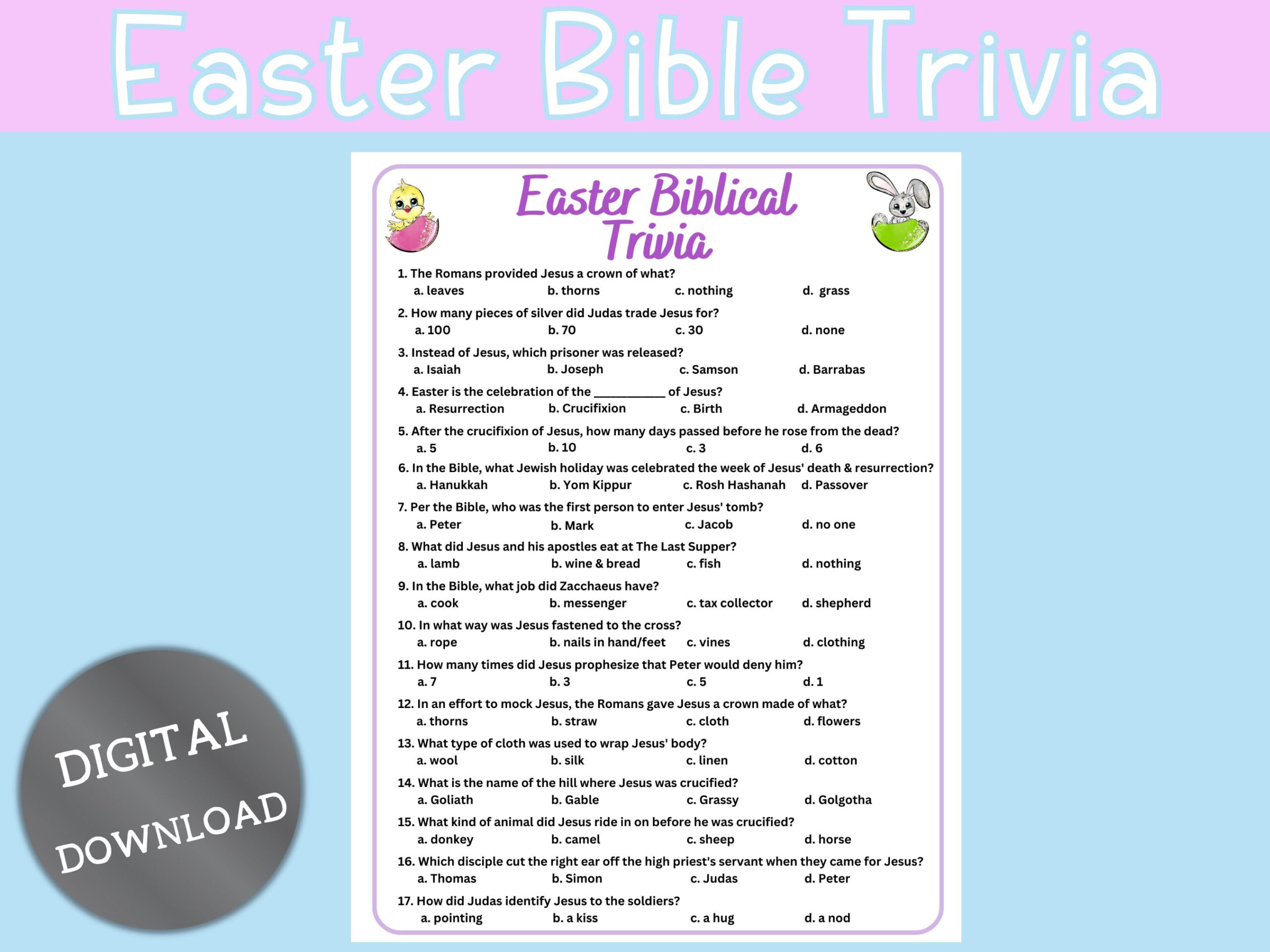 Easter Bible Trivia丨Easter Trivia Printable丨Bible Trivia Game丨 within Easter Bible Trivia Questions and Answers Printable