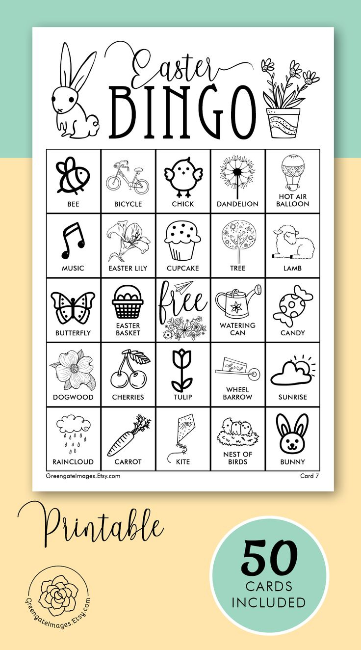 Easter Bingo Cards: Printable Bingo Cards, Black And White, 50 for Easter Bingo Printable Black and White