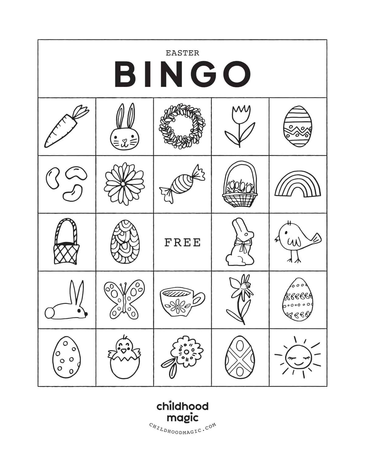Easter Bingo - Childhood Magic inside Easter Bingo Printable Black And White