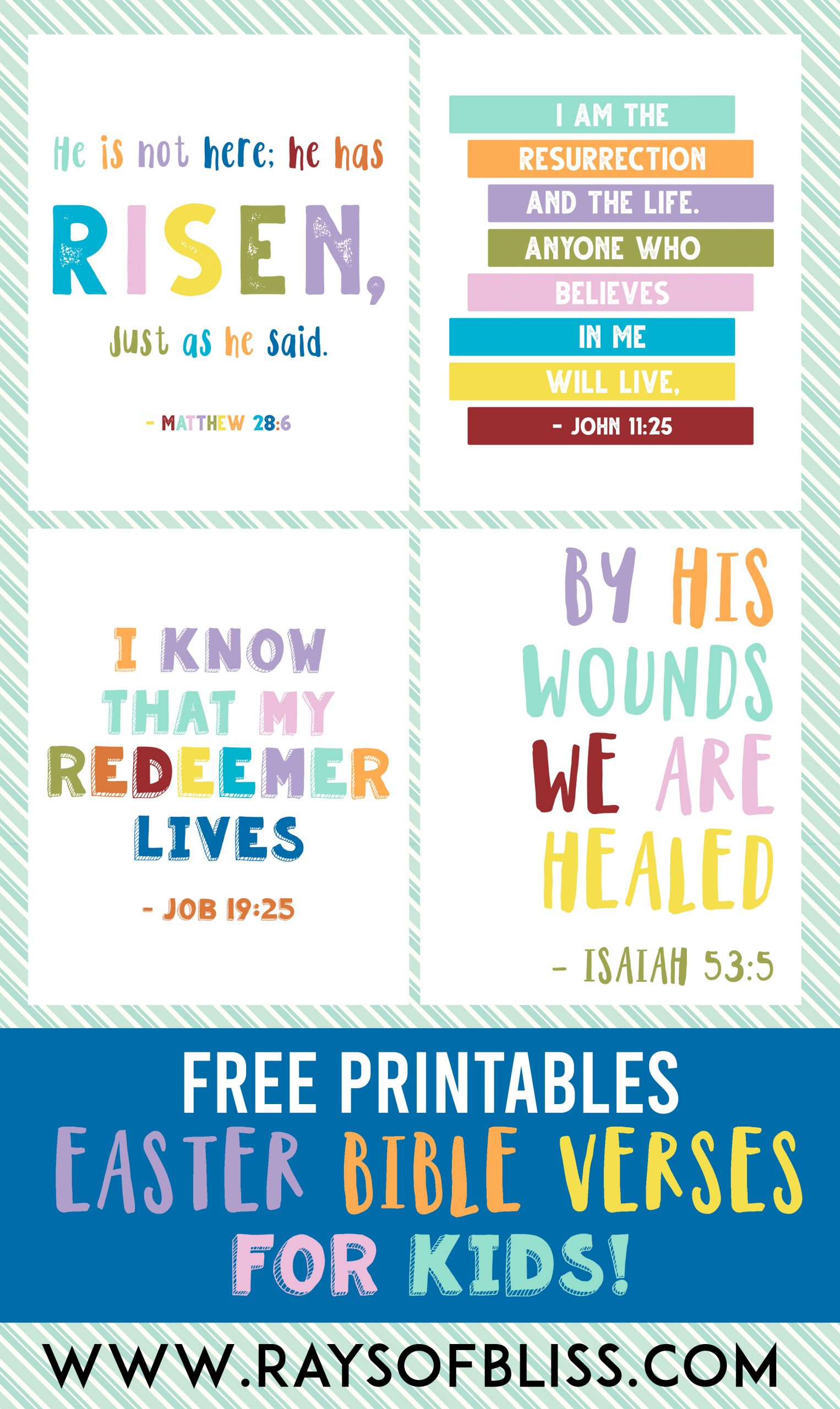 Easter ~ Kids Bible Verses Free Printables ~ Set Of 4 - Rays Of Bliss intended for Printable Free Printable Easter Verses For Cards