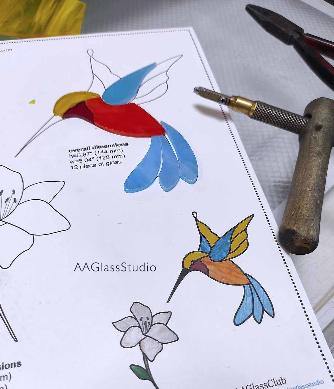 Easy Hummingbird Stained Glass Pattern For Beginners 3 - Aaglassstudio pertaining to Free Printable Stained Glass Hummingbird Patterns