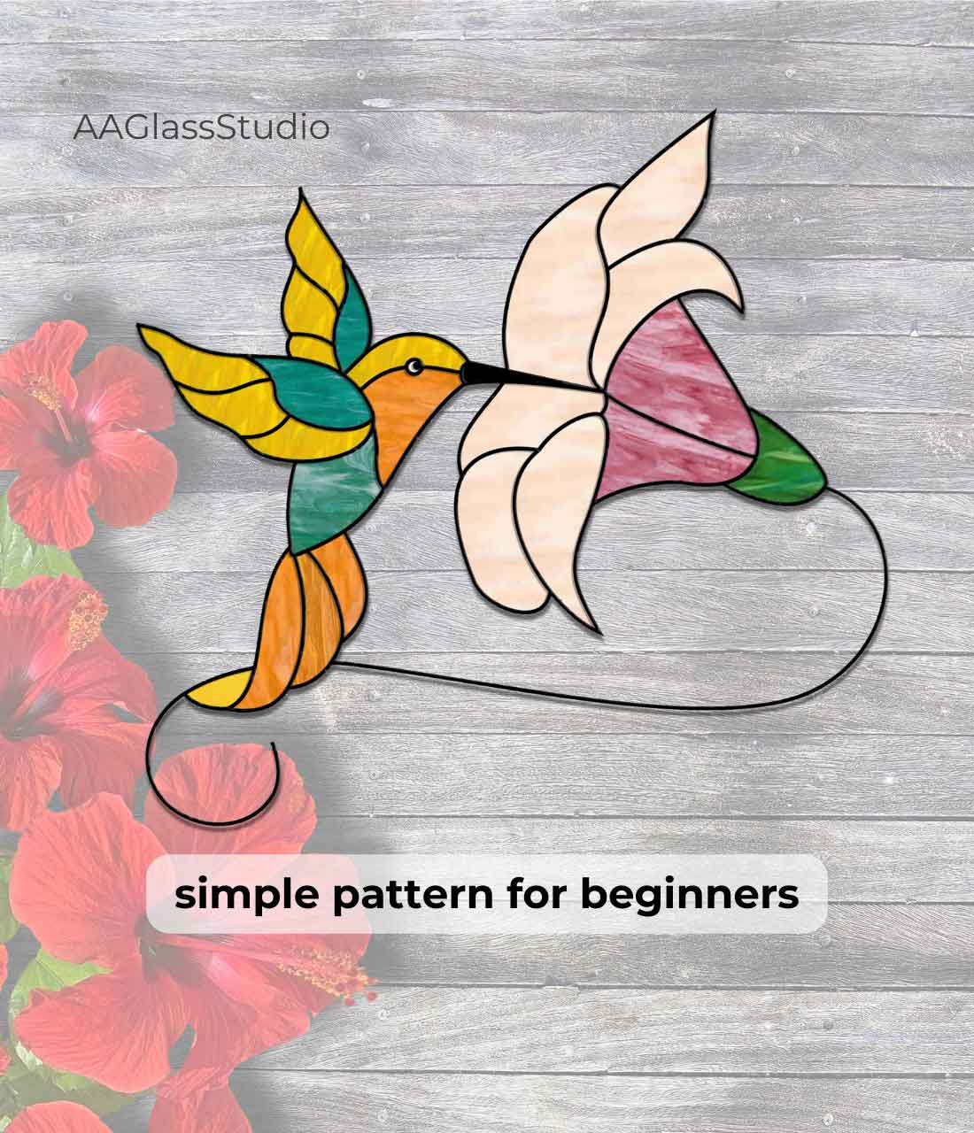 Easy Hummingbird Stained Glass Pattern For Beginners 3 - Aaglassstudio regarding Free Printable Stained Glass Hummingbird Patterns