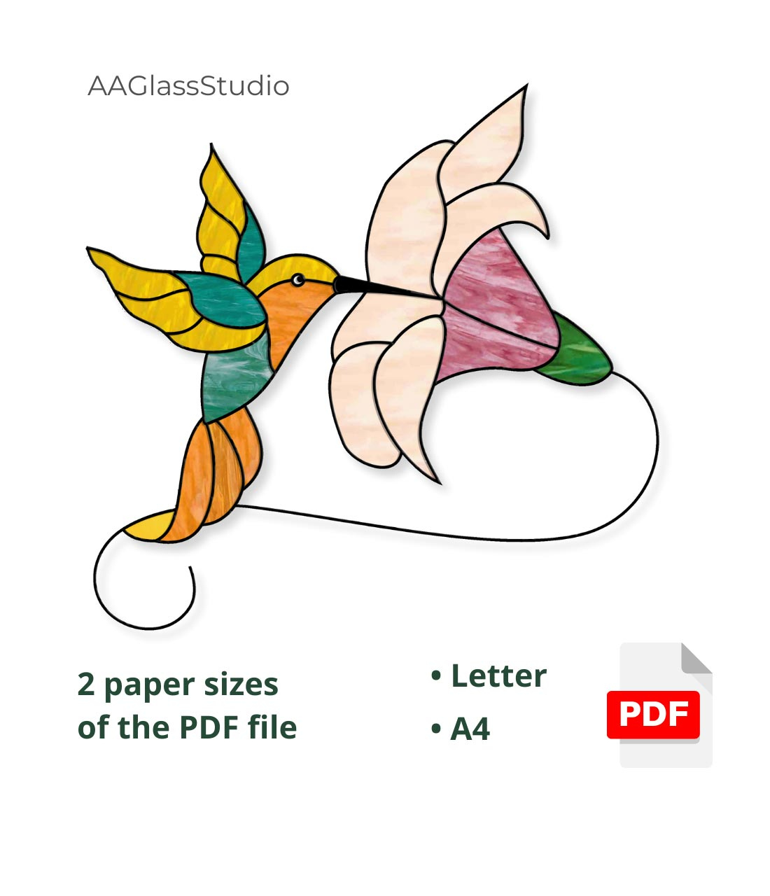 Easy Hummingbird Stained Glass Pattern For Beginners 3 - Aaglassstudio within Free Printable Stained Glass Hummingbird Patterns