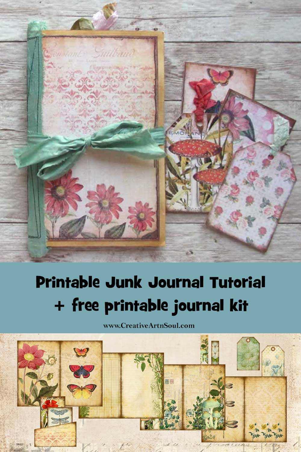 Easy Printable Junk Journal Tutorial + Free Printable Junk Journal with Free Printable Journal Kit