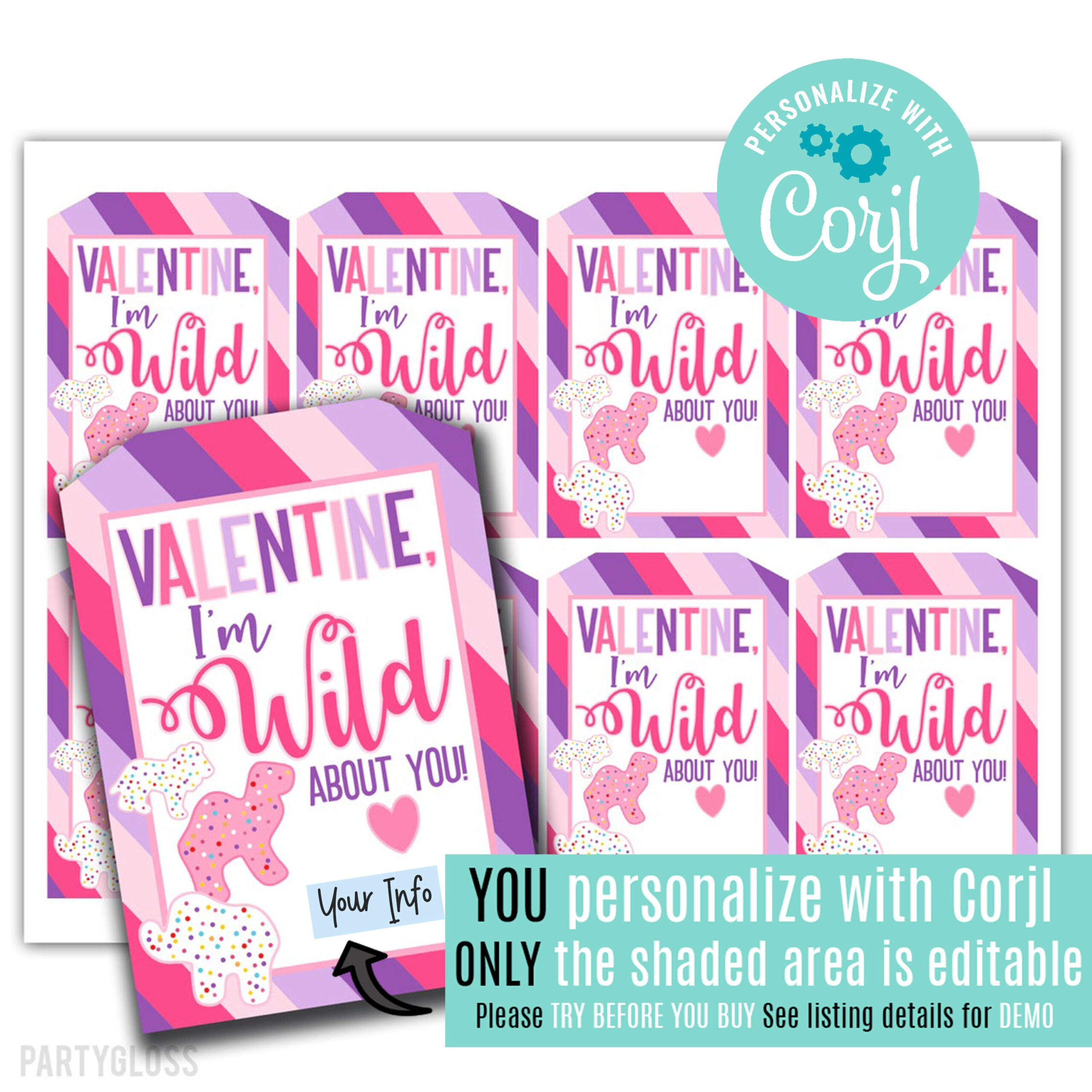 Editable Animal Cookie Valentine&amp;#039;S Day Printable Tags, Circus for Animal Cracker Valentine Printable