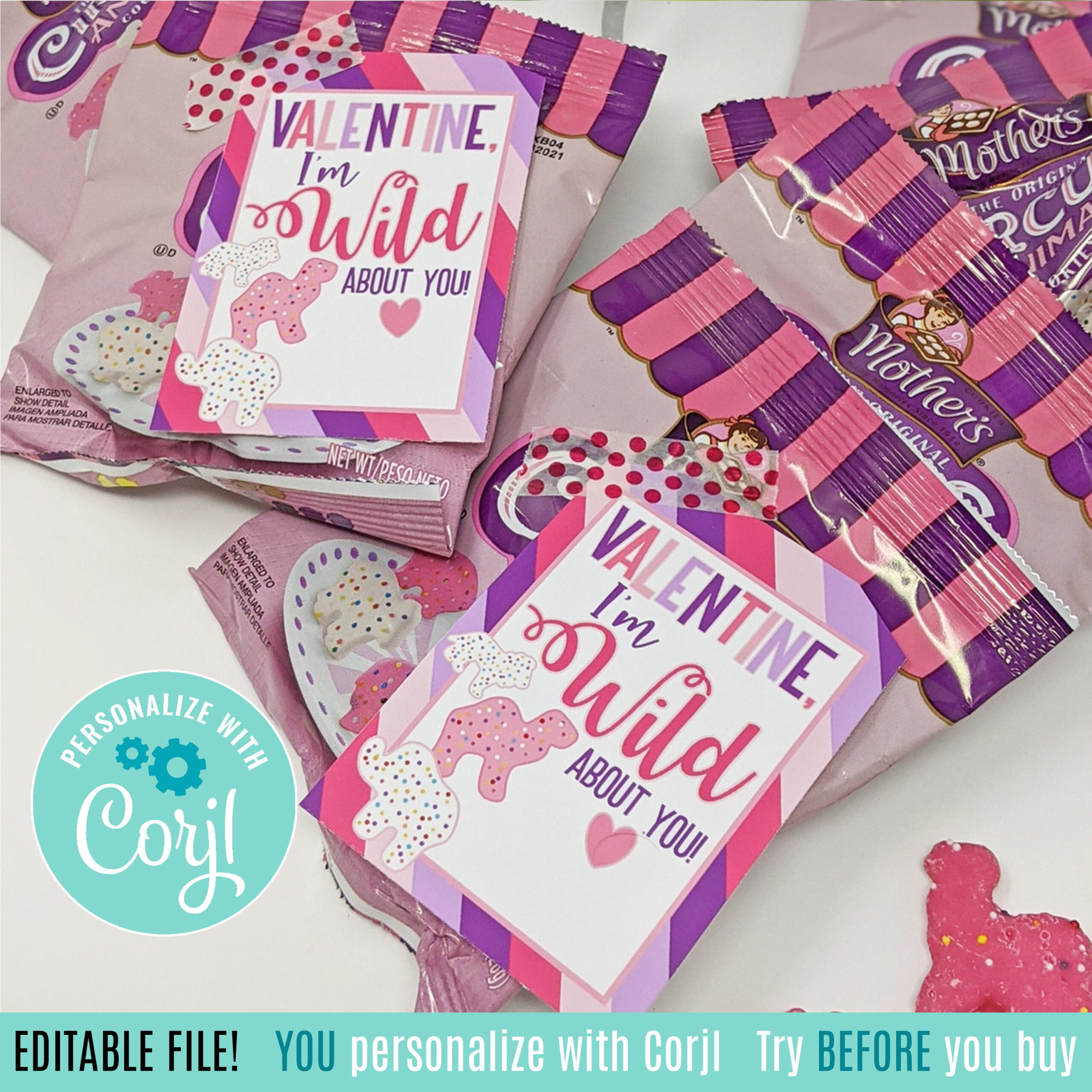 Editable Animal Cookie Valentine&amp;#039;S Day Printable Tags, Circus within Animal Cracker Valentine Printable