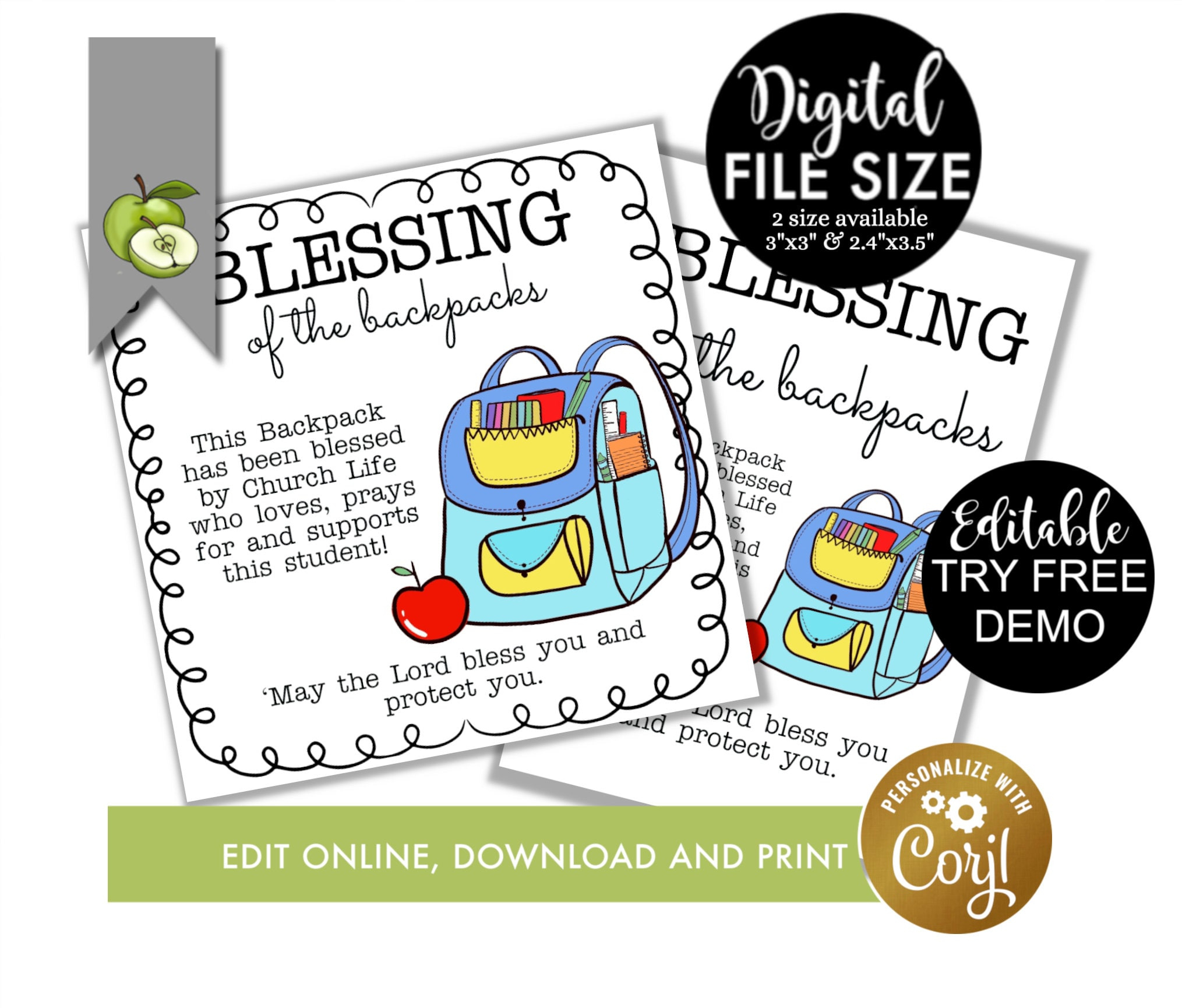 Editable Backpack Blessing Gift Tags, Church Printable, Backpack regarding Free Printable Backpack Blessing Tags