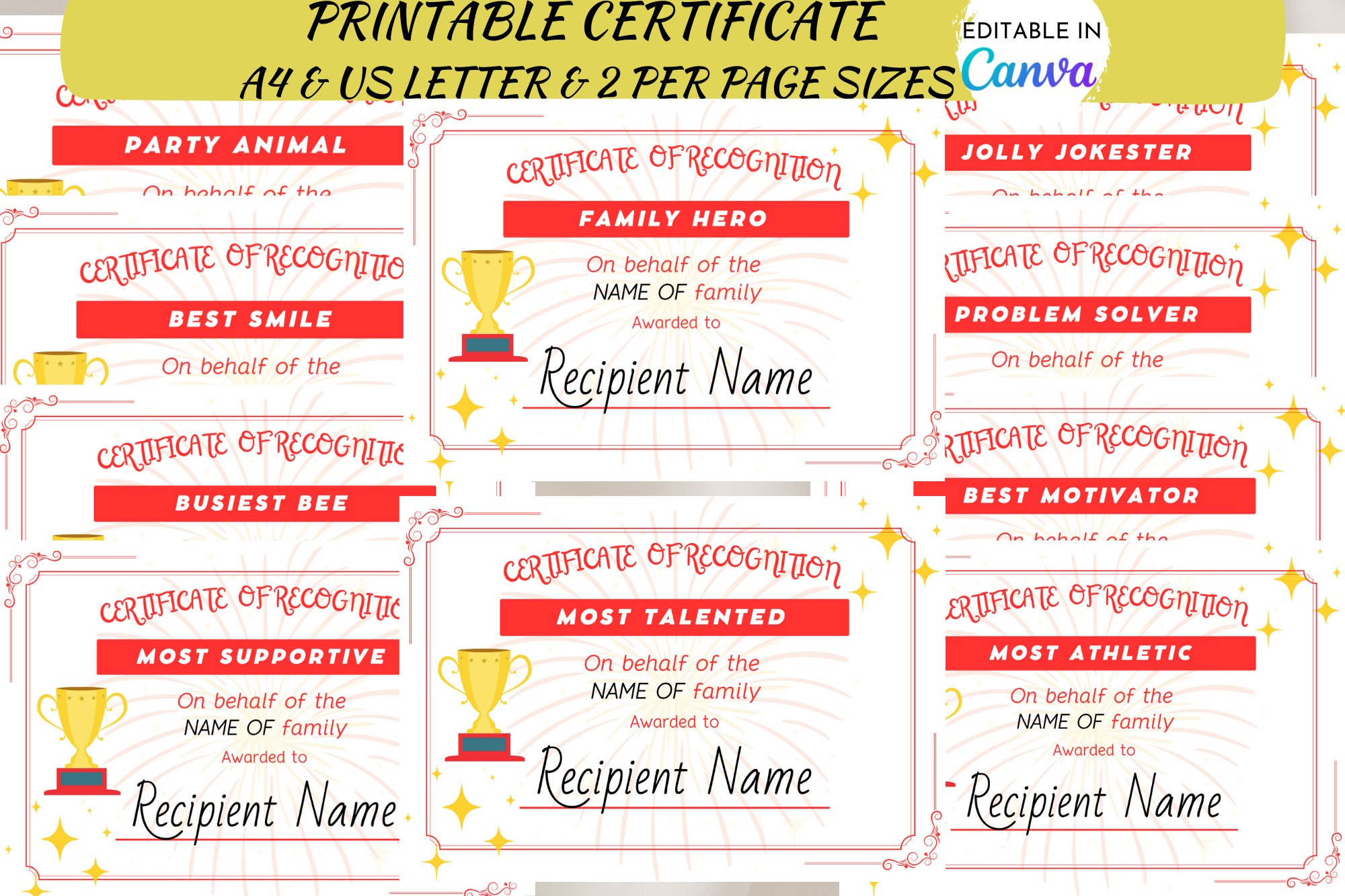 Editable Family Reunion Award Certificate Canva (2592895) within Family Reunion Certificates Free Printable