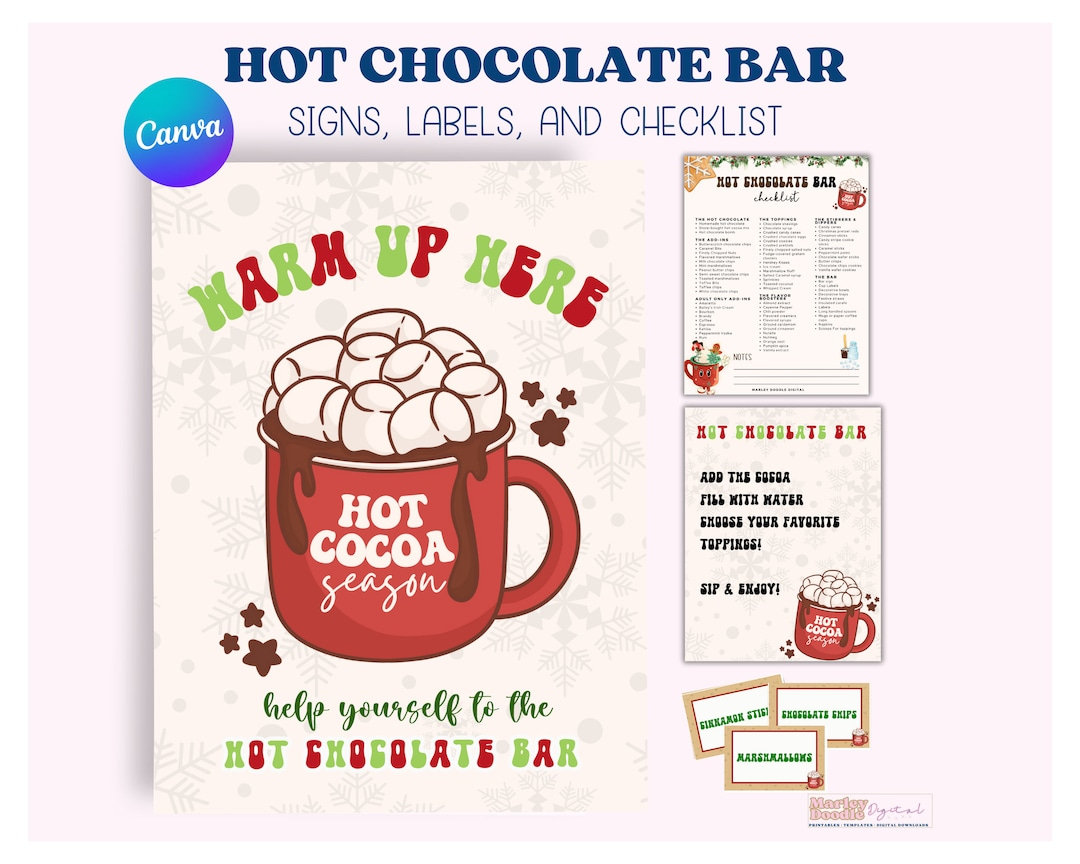 Editable Hot Chocolate Bar Sign, Checklist, And Hot Chocolate Bar Labels Bundle - Etsy pertaining to Printable Hot Chocolate Bar Sign