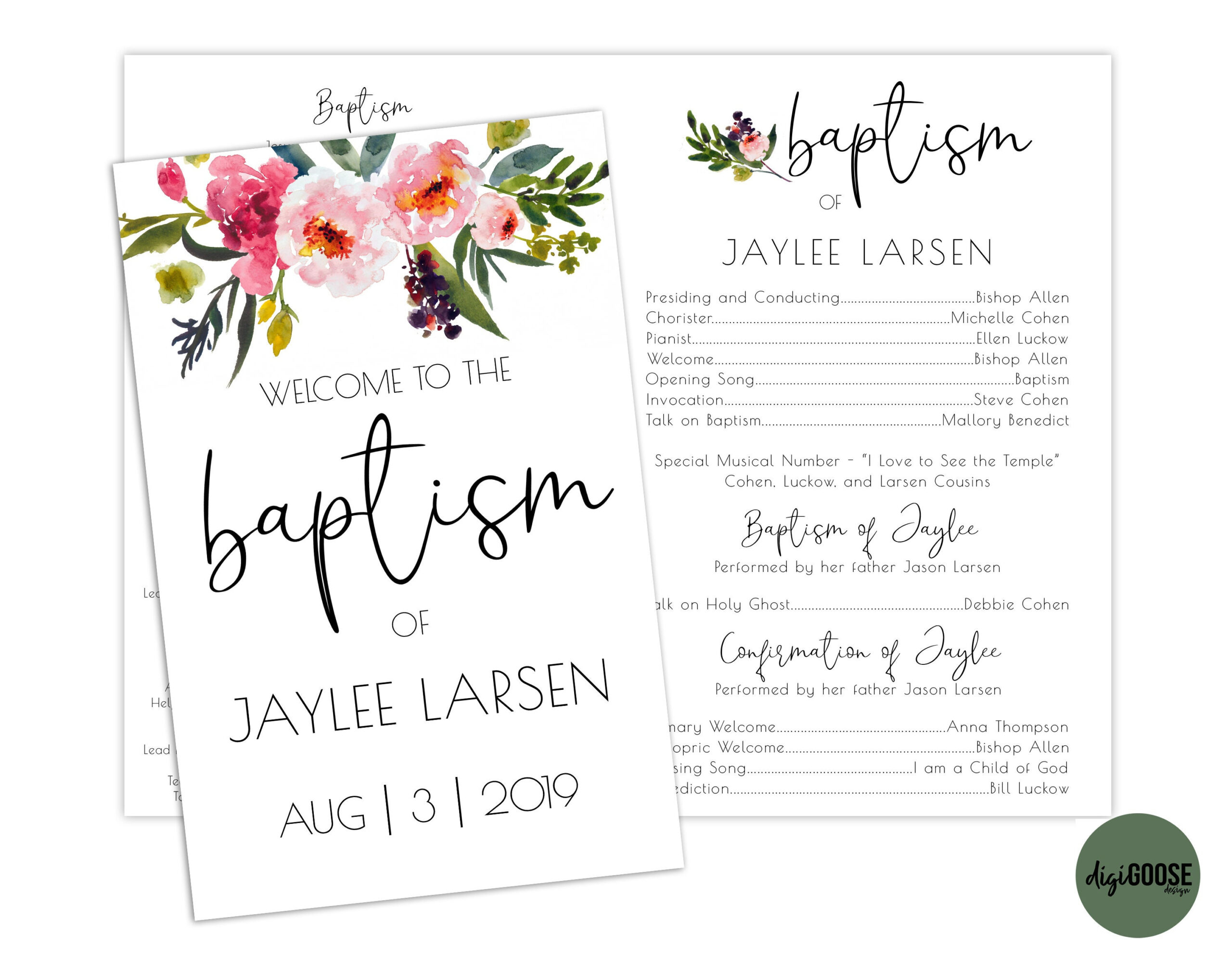 Editable, Lds Baptism Program Template, Printable Baptism Program, Lds Girl Baptism, Lds Baptism, Diy, Editable Template, Floral, Watercolor regarding Diy Printable Free Free Lds Baptism Program Template
