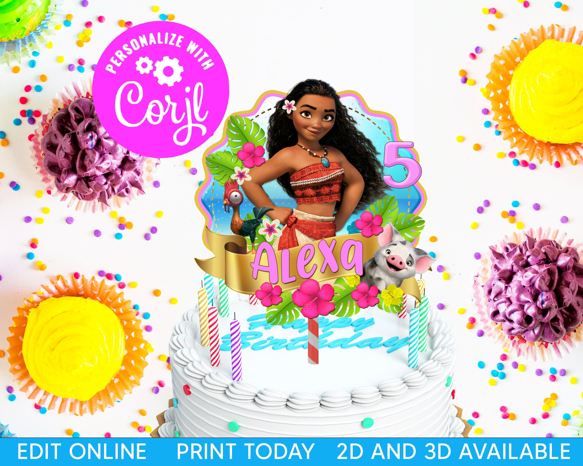Editable Moana Birthday Cake Topper Printable Moana Birthday Party with regard to Moana Printable Cake Topper