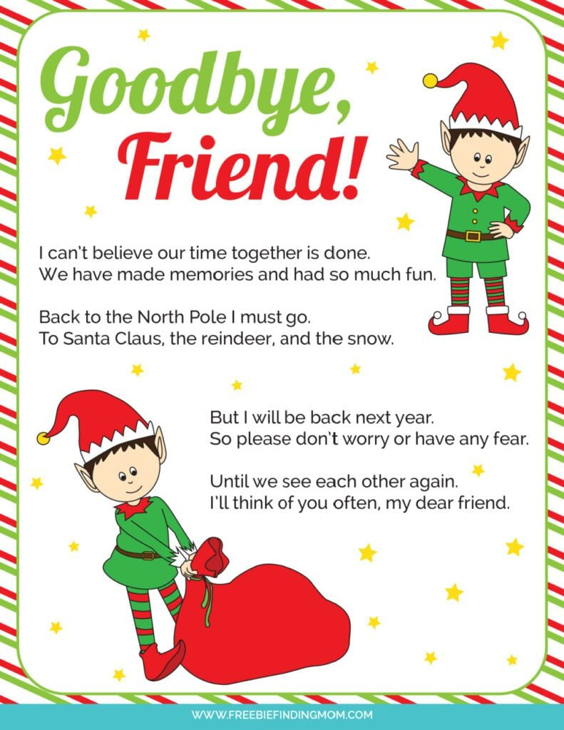 Elf On The Shelf Goodbye Letter Free Printable with Free Printable Elf on the Shelf Goodbye Letter