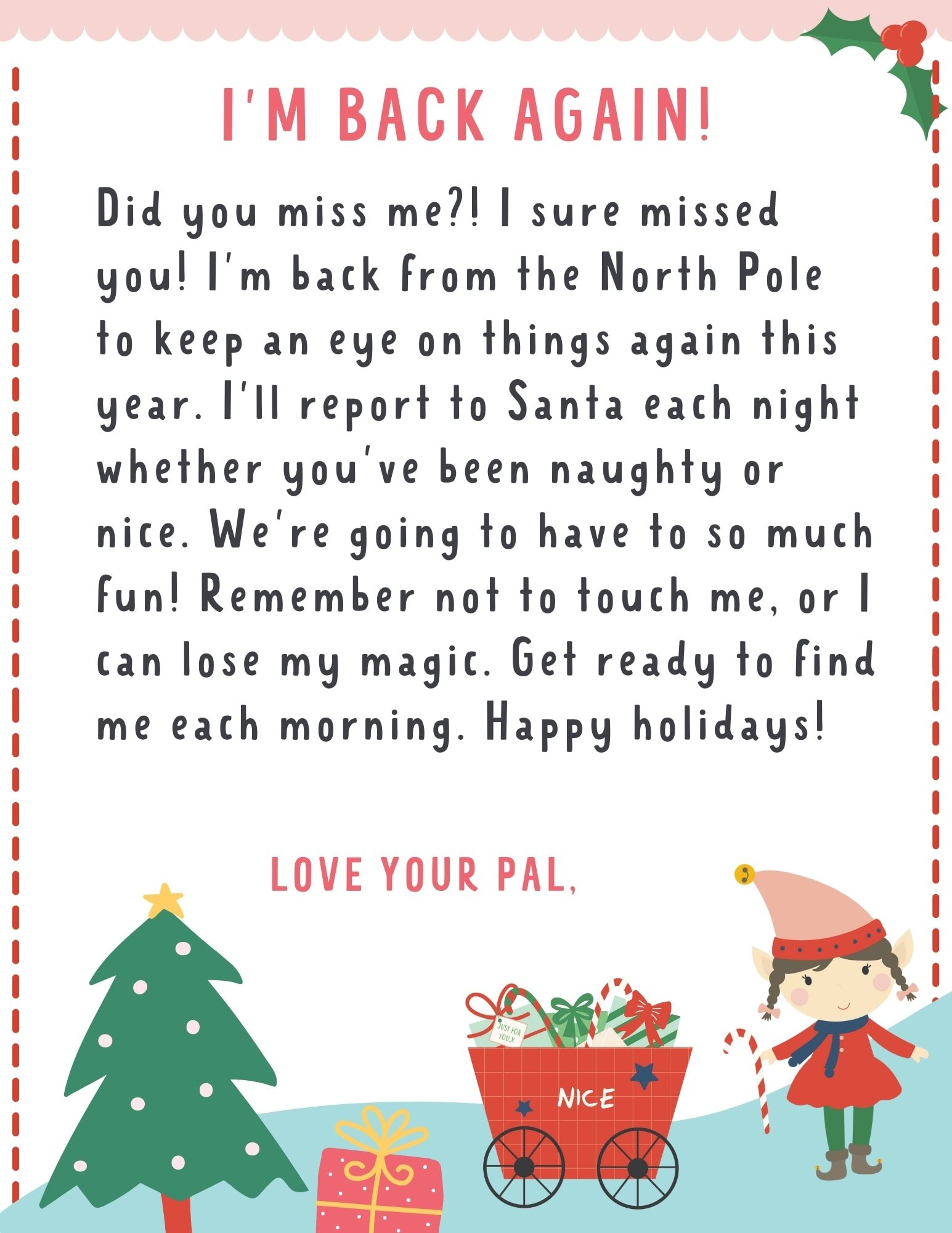 Elf On The Shelf Letter {4 Free Printables!} - Make Life Lovely in Elf On Shelf Return Letter Printable Free