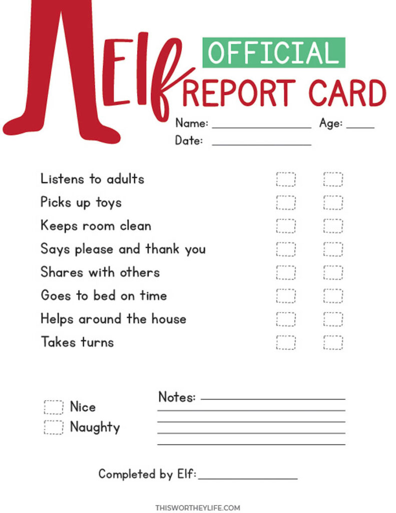 Elf On The Shelf Report Card Printable inside Printable Free Elf On The Shelf Behavior Report