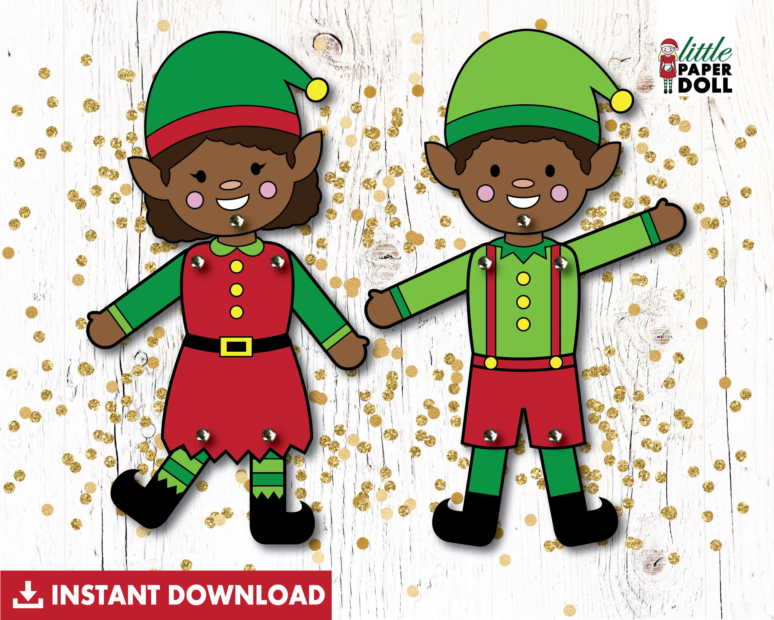 Elf Paper Dolls Instant Download, Elf Paper Puppets, Elf Christmas for Elf Paper Doll Printable