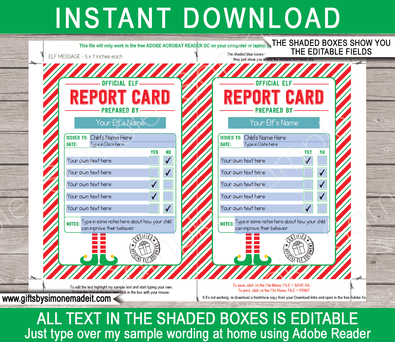 Elf Report Cards &amp;amp; Matching Envelope in Printable Free Elf on the Shelf Behavior Report