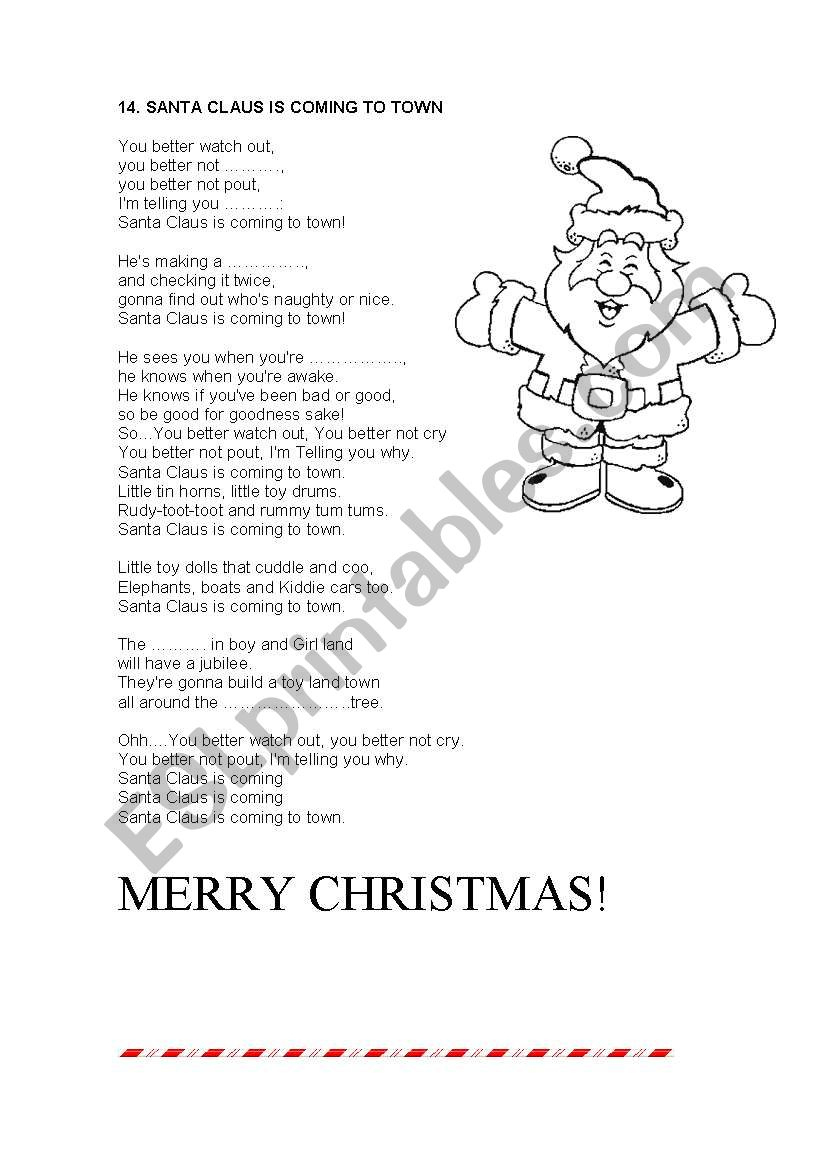 English Worksheets: Santa Claus Is Coming Town - Worksheets Library with Santa Claus Is Comin To Town Lyrics Printable