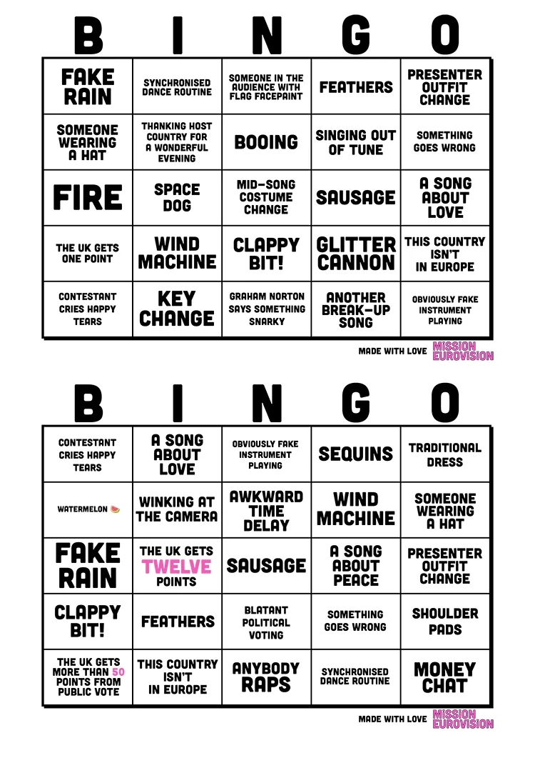 Eurovision 2025 Bingo | Mission Eurovision with regard to Bingo Cards For 2025