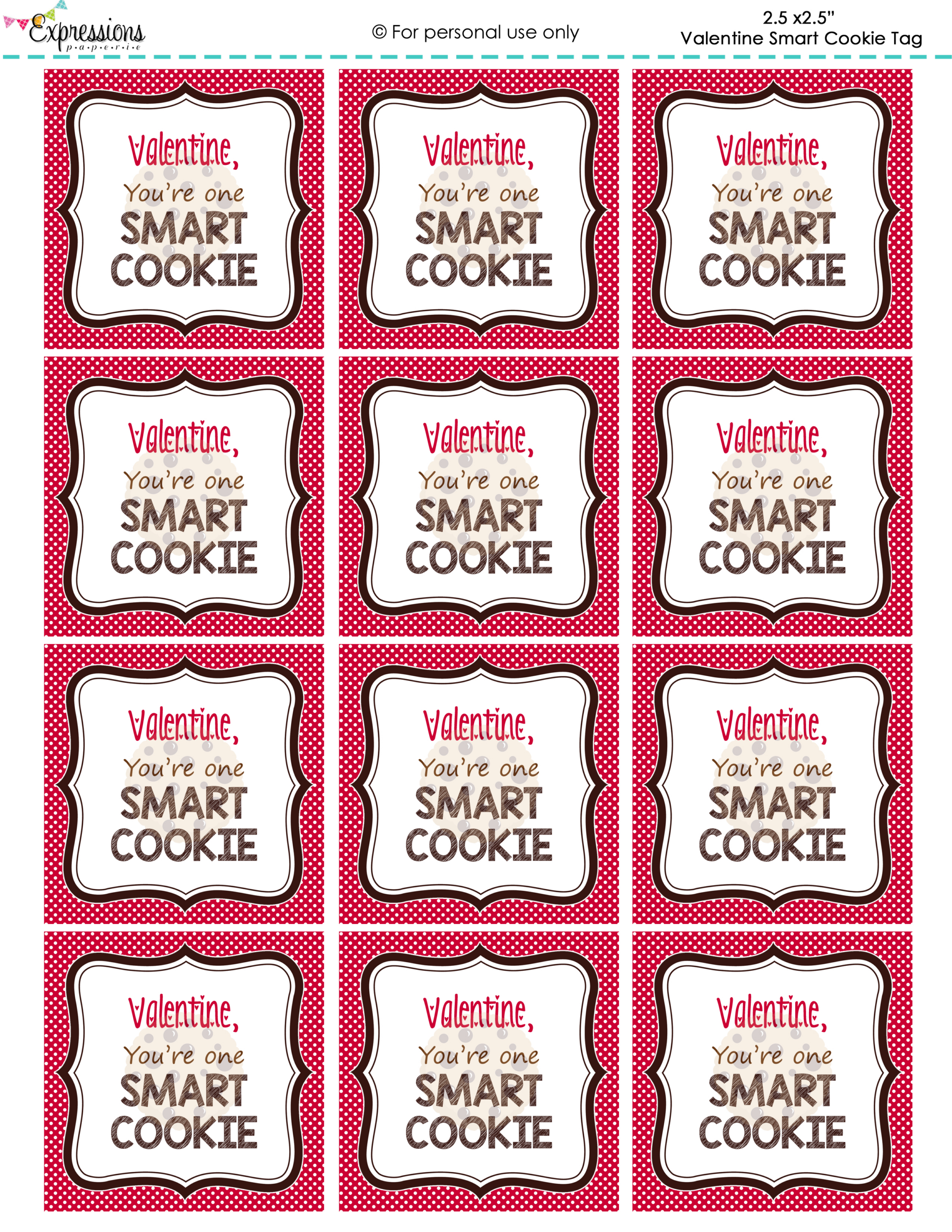 Expressions Paperie - {Freebie} &amp;quot;Valentine, You&amp;#039;Re One Smart with regard to Free Printable Smart Cookie Valentine