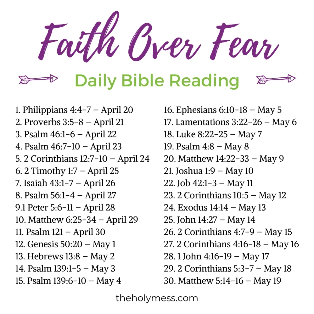 Faith Over Fear 30 Day Bible Reading Plan Printable - The Holy Mess in Printable 30 Day Bible Reading Plan