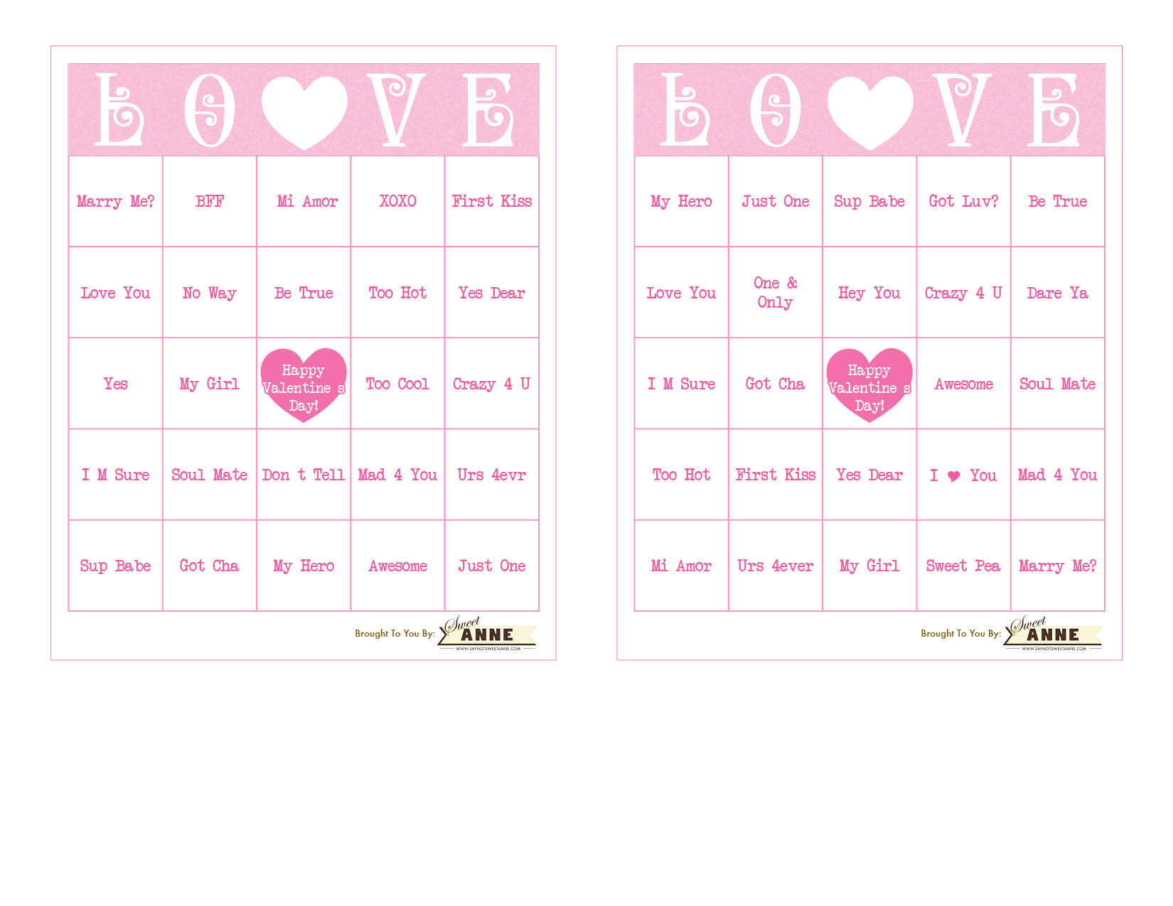 Fall In Love With Free Printable Valentine Bingo - Sweet Anne Designs in Downloadable Free Printable Valentine Bingo Cards