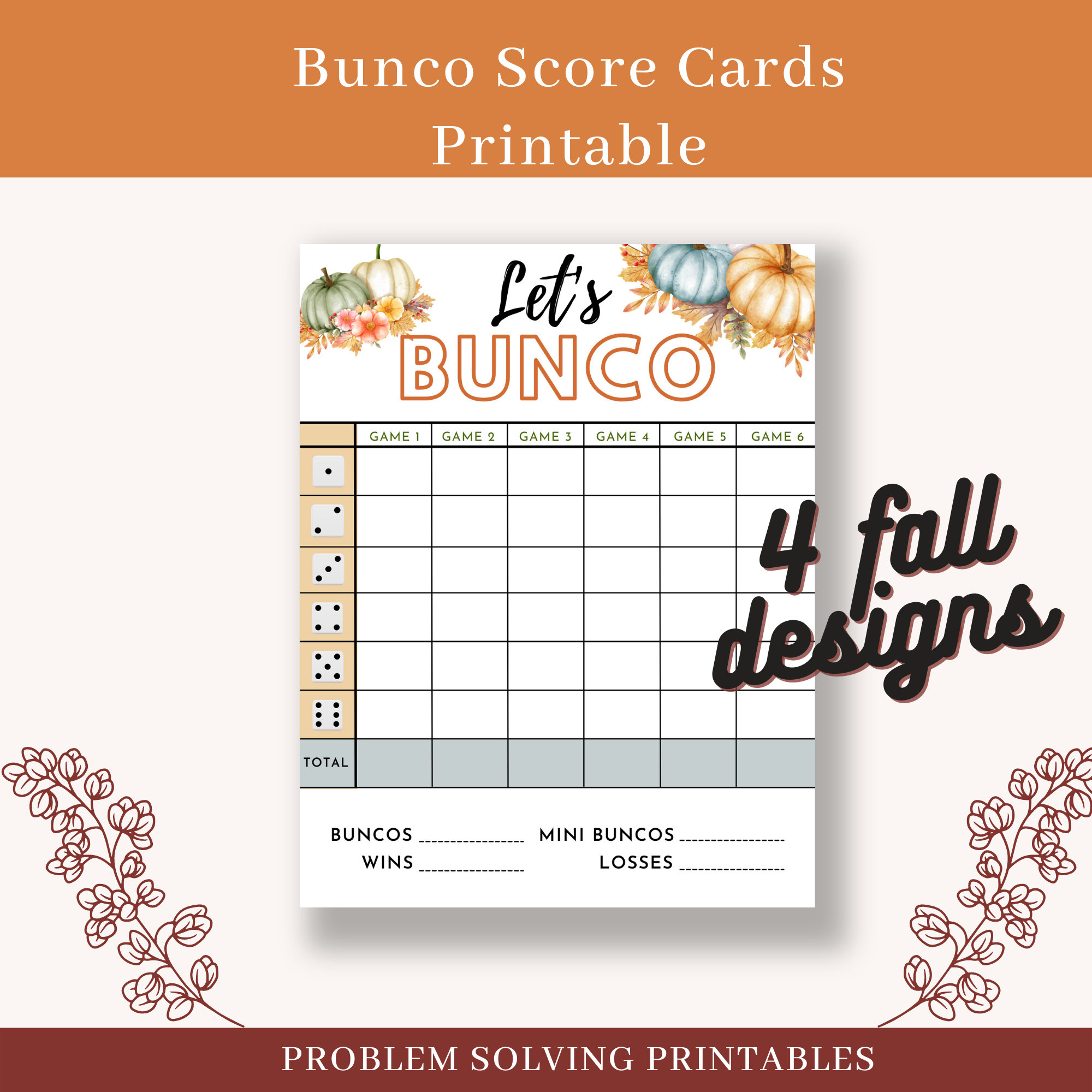 Fall Themed Bunco Score Card Sheets Pad Printable Autumn Bunko for Free Printable Fall Bunco Score Sheets